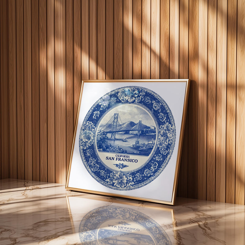 San Francisco California Wall Art, Vintage Delft Blue Poster, City Print, Travel Home Decor