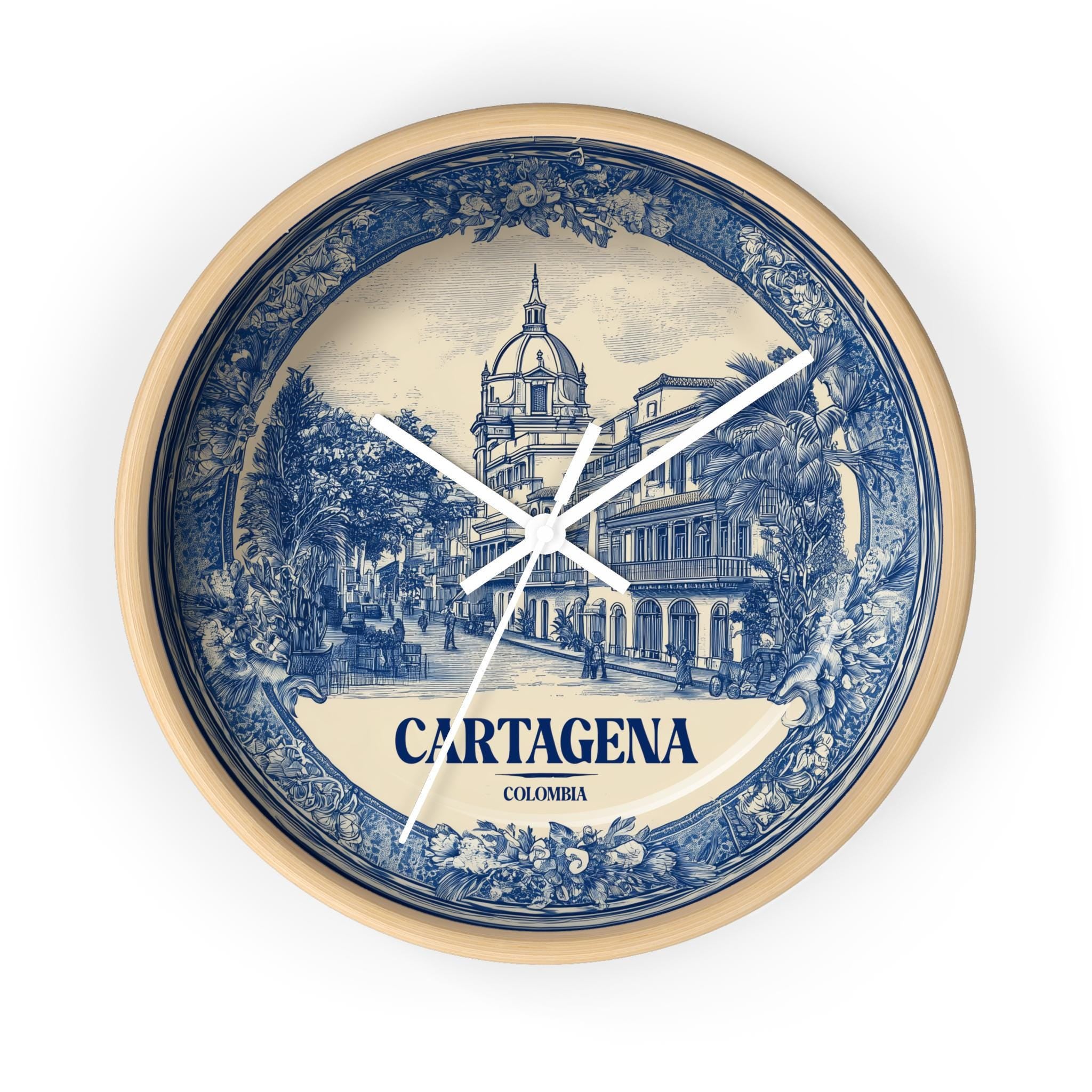 Cartagena Colombia Wall Clock, Delf style Home Decor, Vintage City Travel Keepsake Art