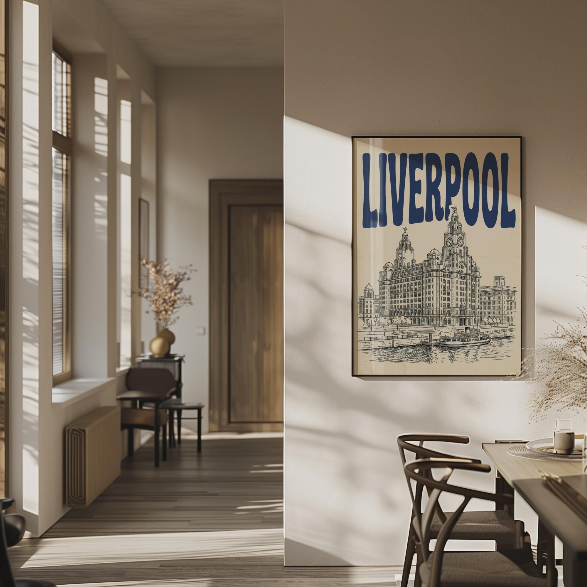 Liverpool Waterfront Wall Art, Framed Canvas Print, Royal Liver Building Decor