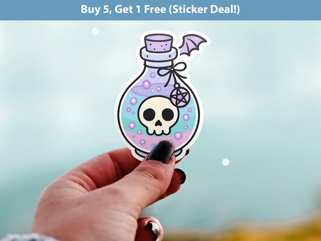 Bat Potion Sticker, Cute Spooky Bottle Decal, Kawaii Halloween Goth Vinyl Sticker
