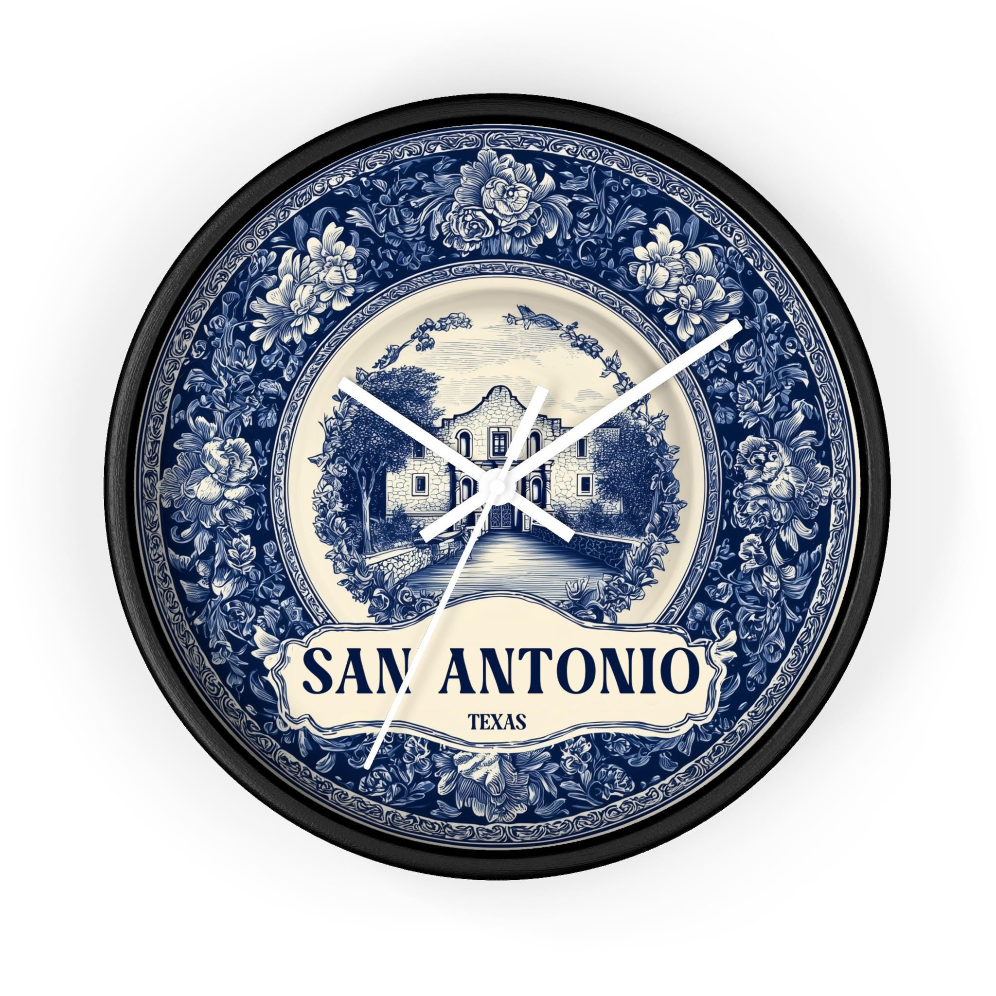 San Antonio Texas Wall Clock, Delf style Home Decor, Vintage City Travel Keepsake Art
