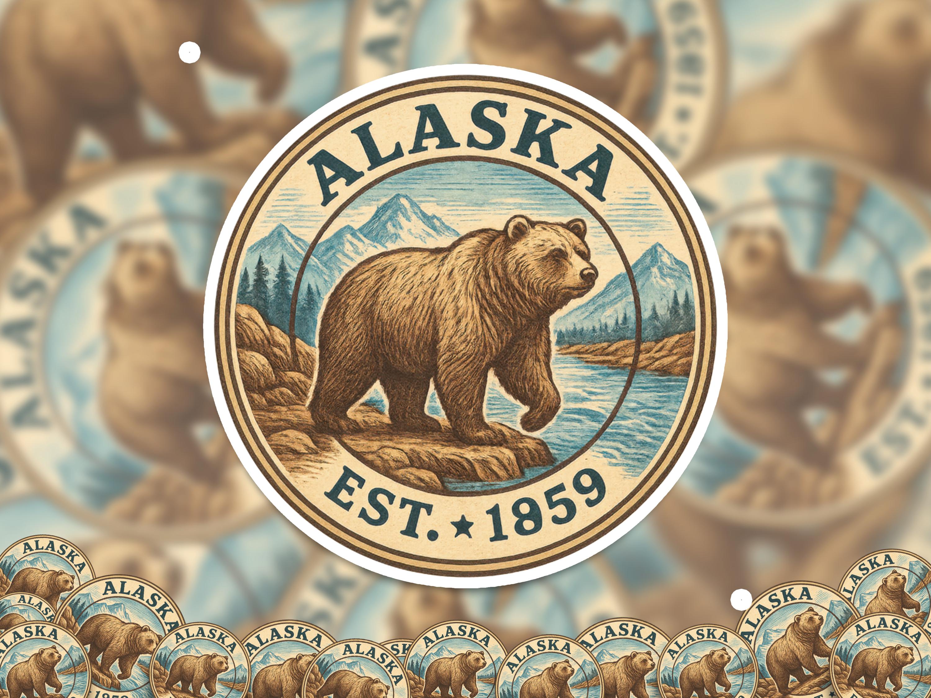 Alaska Sticker, Vintage US States Retro Decal, Waterproof Retro Travel Collection for Laptop Tumbler