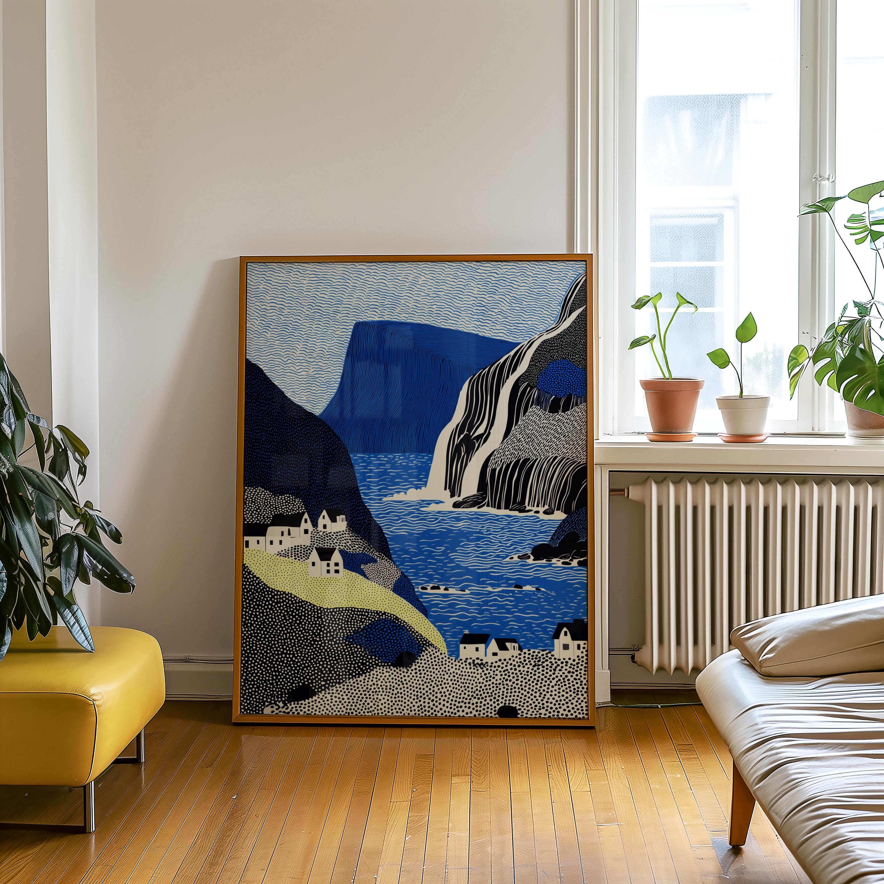Faroe Islands Wall Art, Scandinavian Landscape Pop Art Modern Print, Poster Travel Gift Canvas