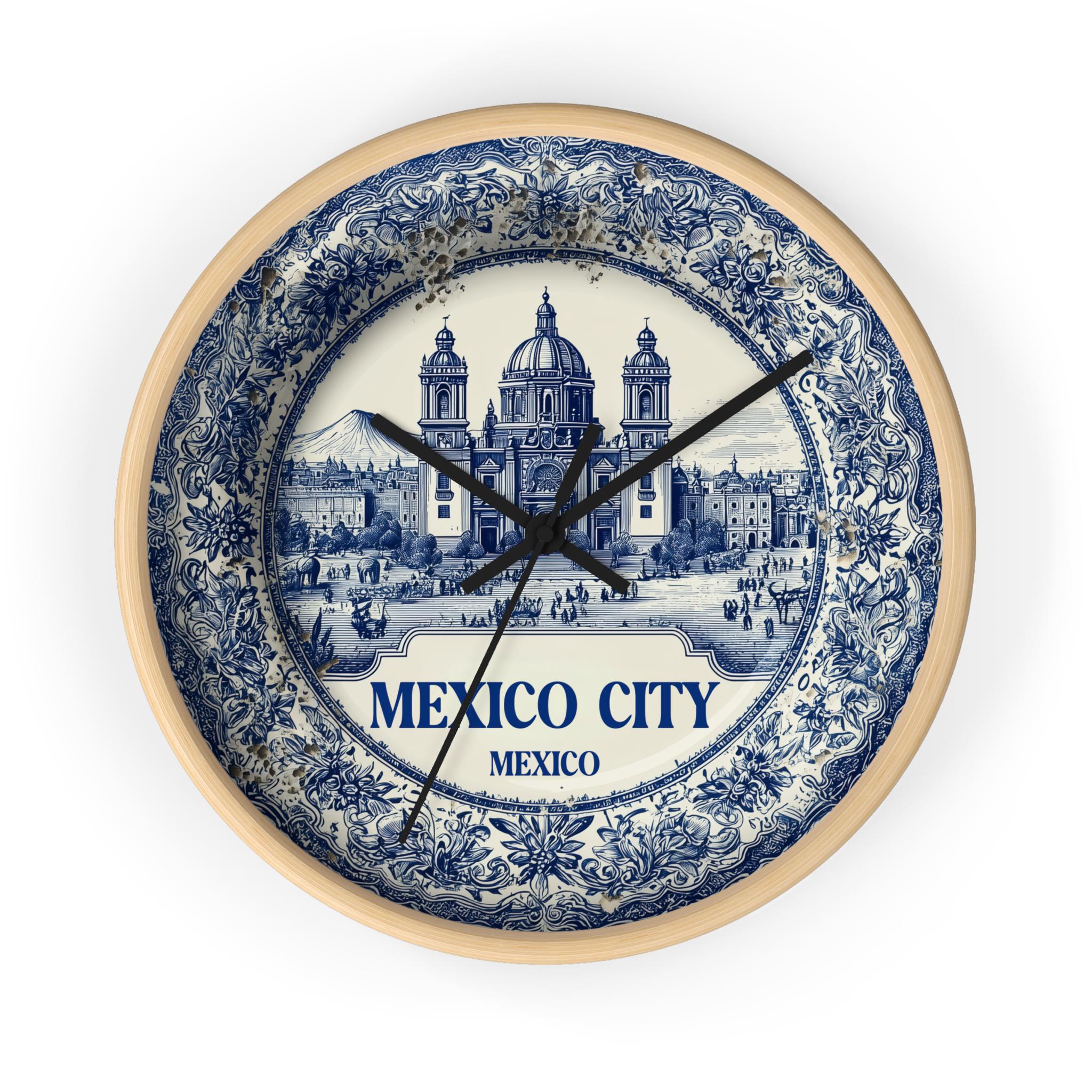 Mexico City Mexico Wall Clock, Delf style Home Decor, Vintage City Travel Keepsake Art