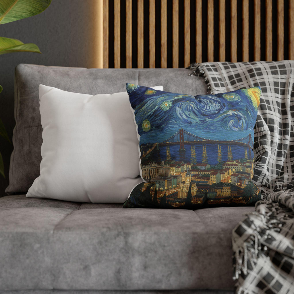 Lisbon Portugal Pillowcase Starry Night, Van Gogh Throw Pillow Canvas Home Decor Gift