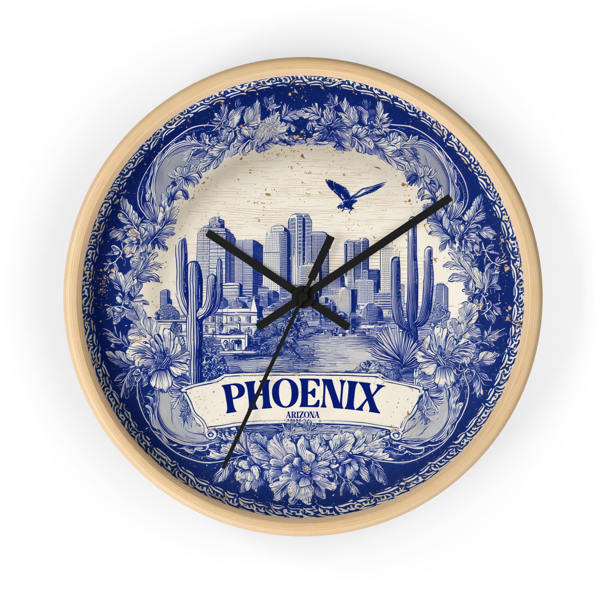 Phoenix Arizona Wall Clock, Delf style Home Decor, Vintage City Travel Keepsake Art