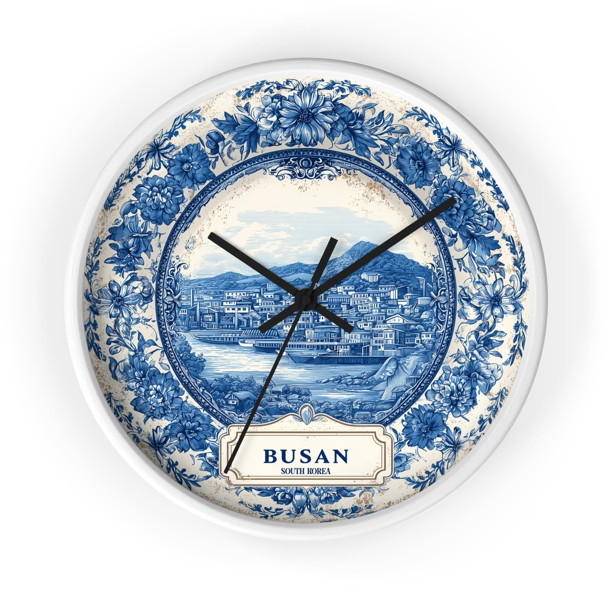 Busan South Korea Wall Clock, Delf style Home Decor, Vintage City Travel Keepsake Art