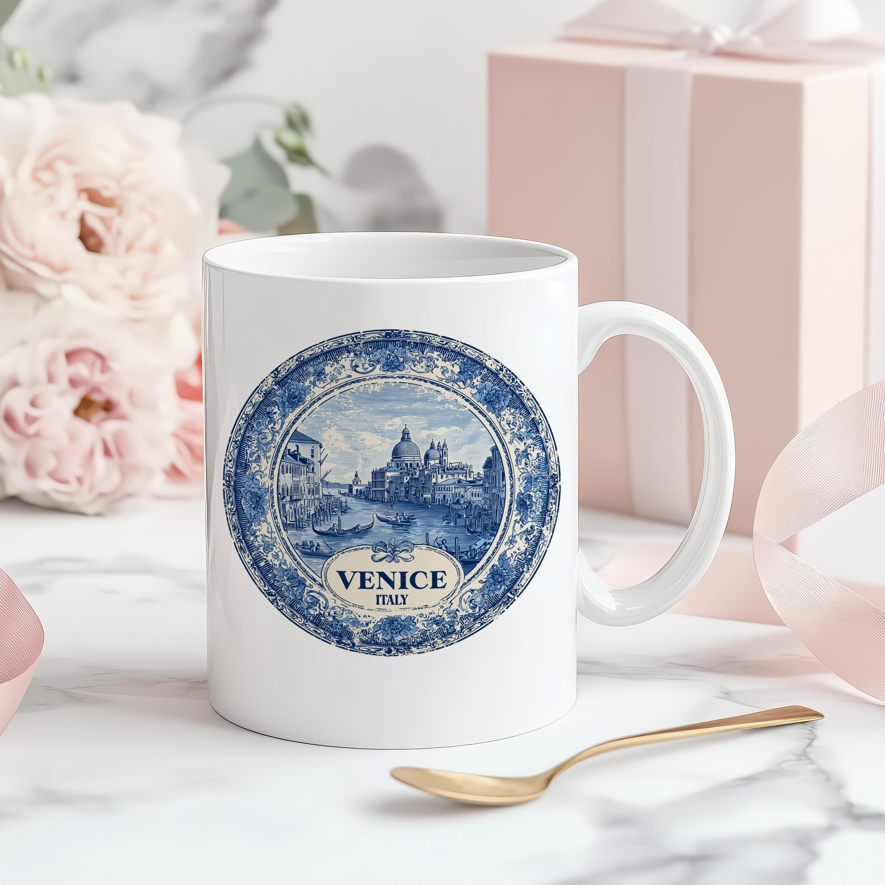Venice Italy Mug, Custom Delft Style cup, Personalized Vintage Travel City Gift