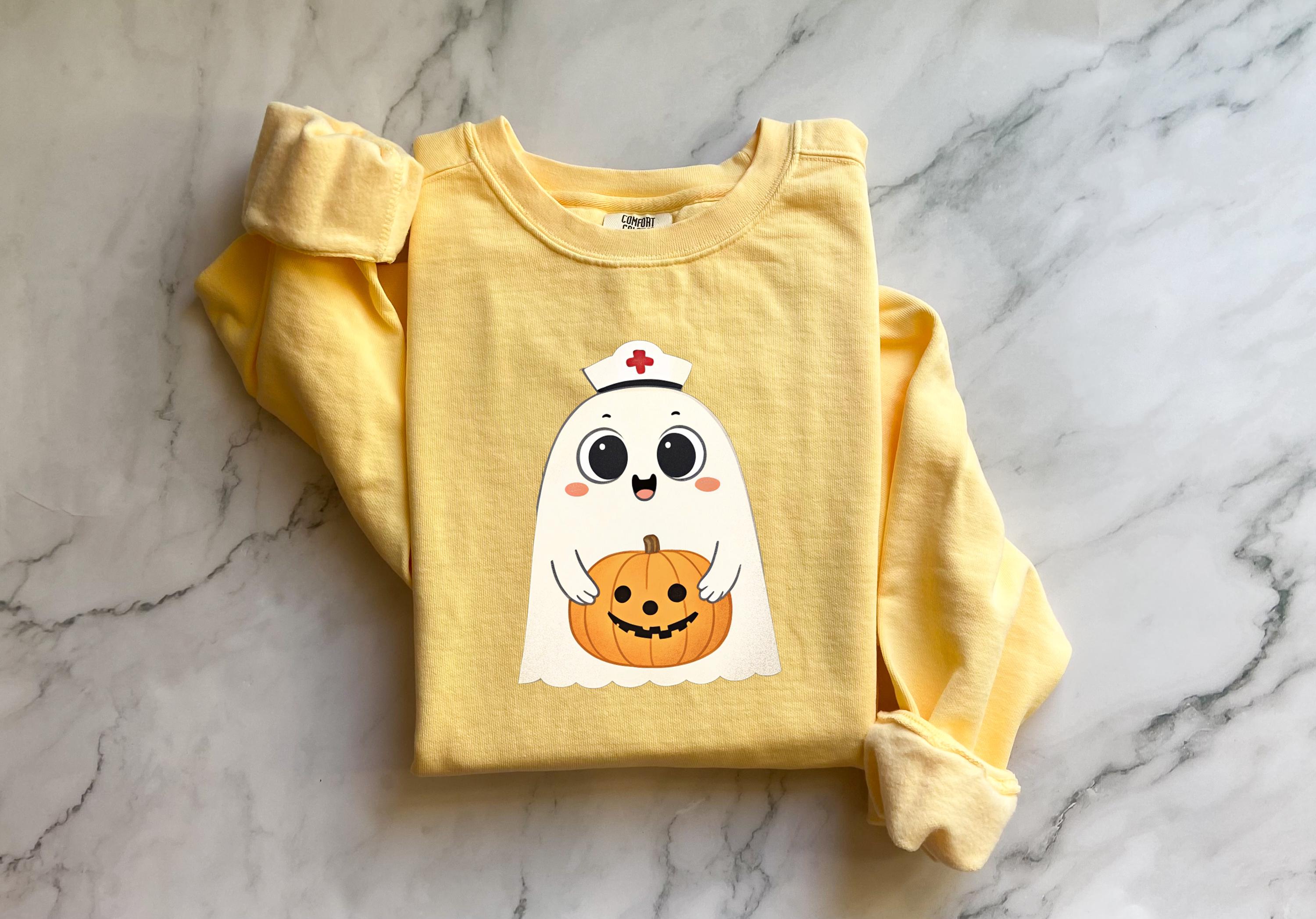 Halloween Nurse Sweatshirt: Spooky Ghost & Pumpkin Retro Fall Top