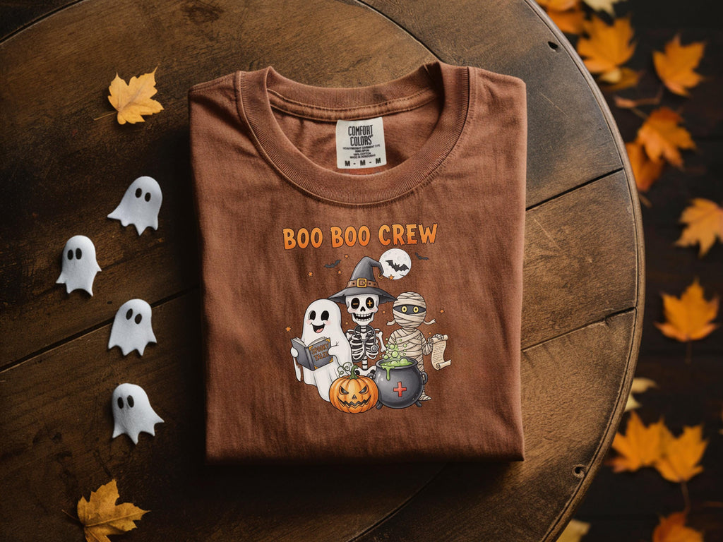 Boo Boo Crew Halloween Sweatshirt, Squad Ghouls  Funny Ghost Mummy Frankenstein Top, Cute Spooky Monster Fall Apparel, Cozy Retro Creepy Gi