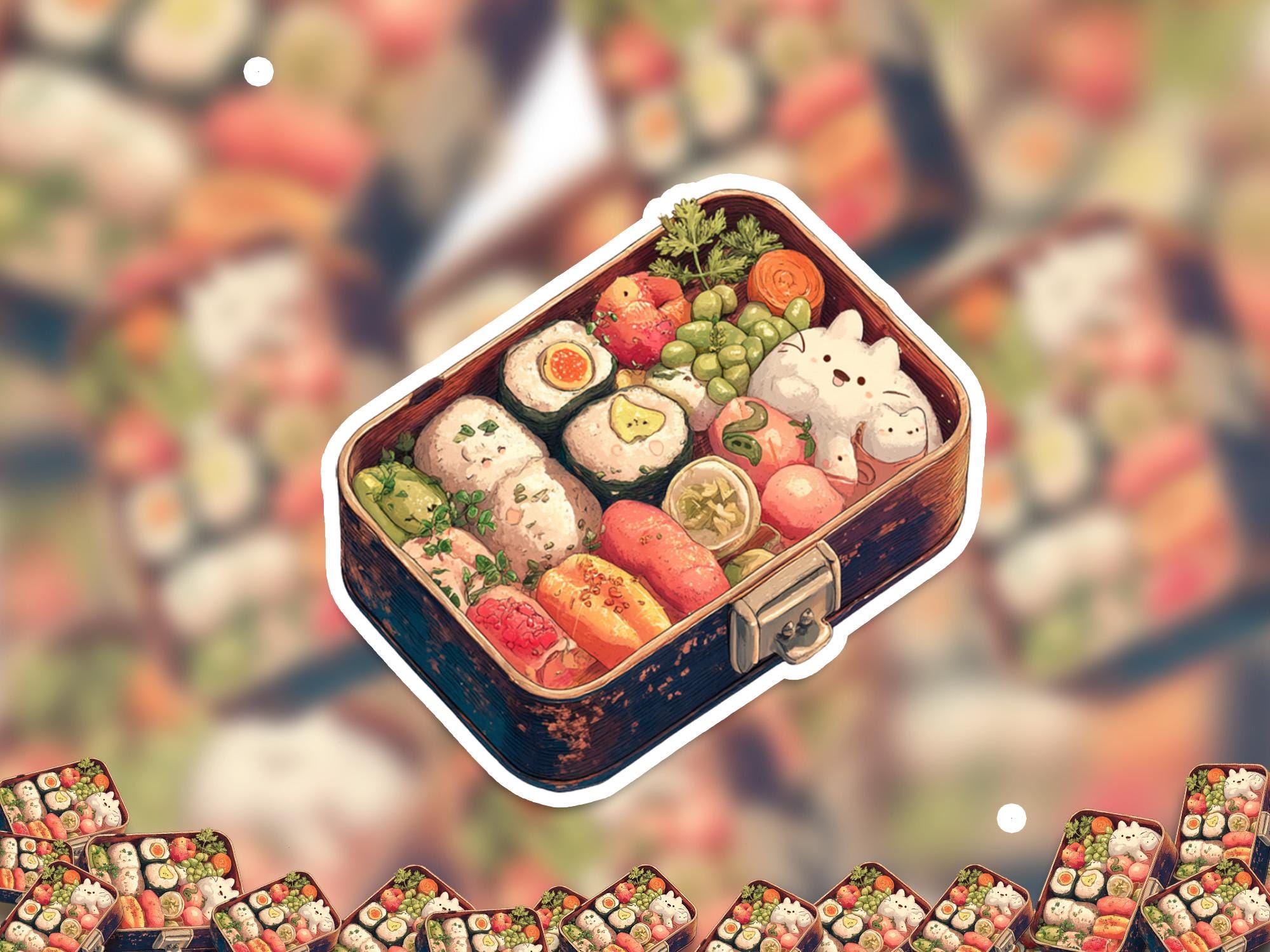 Kawaii Sushi Bento Box Stickers: Waterproof Vinyl Decals