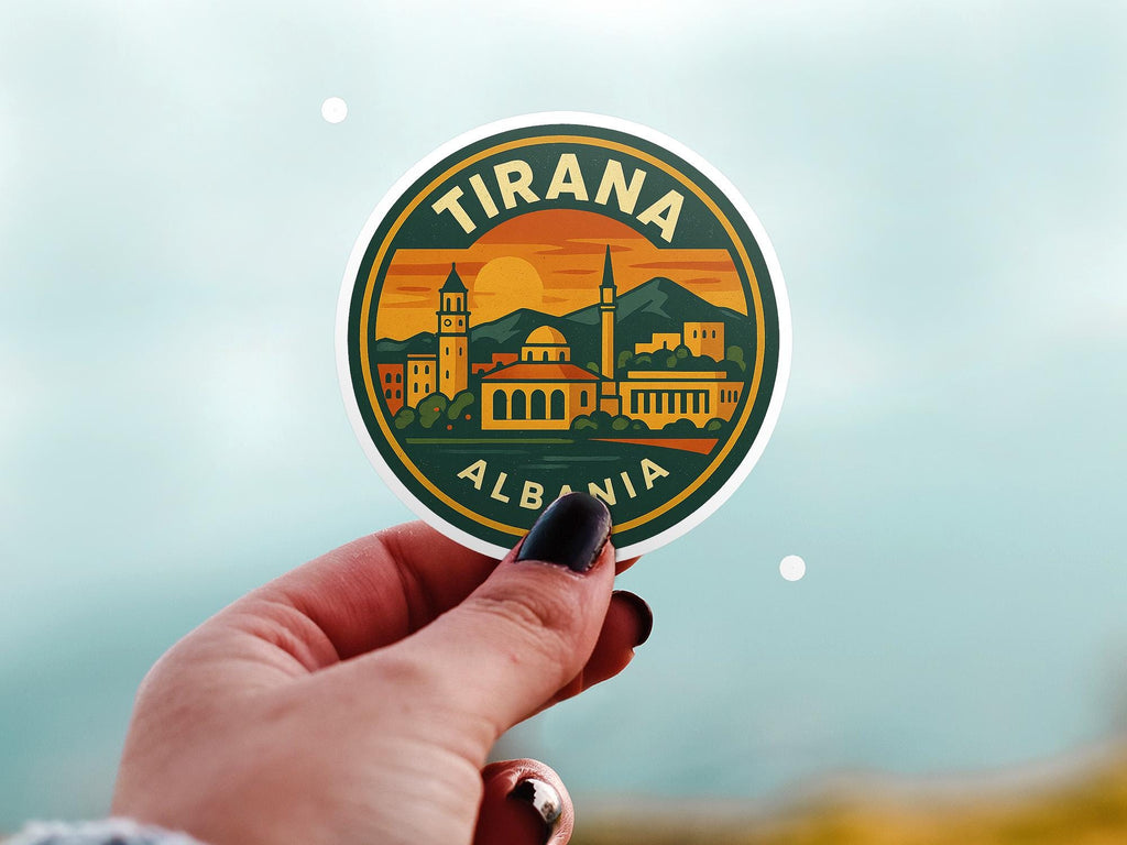 Tirana Albania Sticker Kiss-Cut Vinyl, Waterproof Decal, Retro Travel Lover Collection