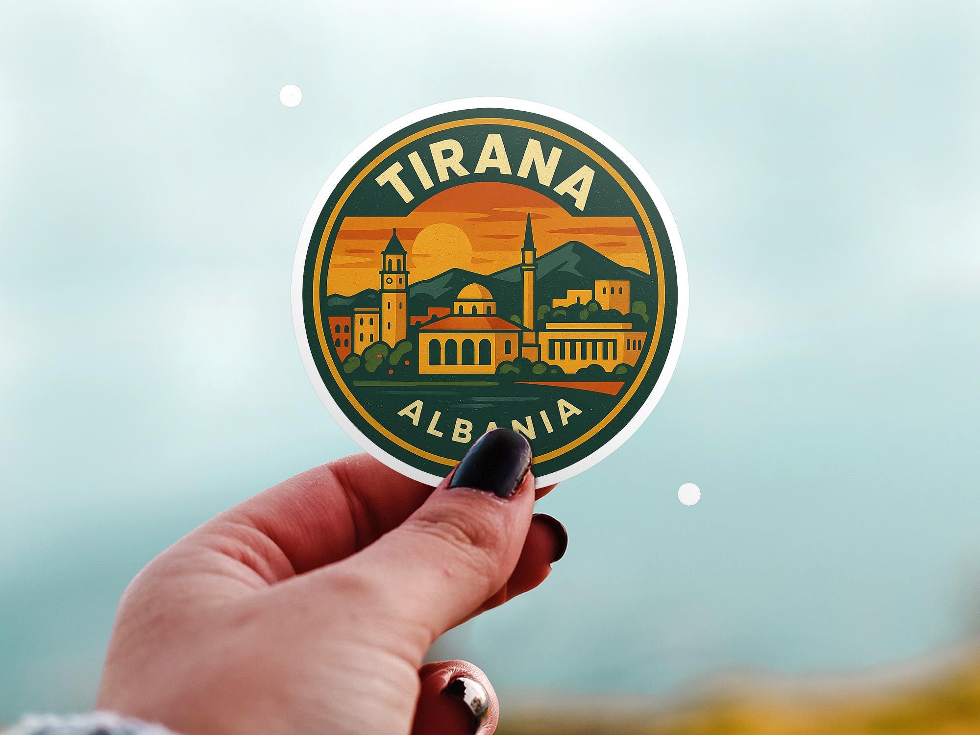 Tirana Albania Sticker Kiss-Cut Vinyl, Waterproof Decal, Retro Travel Lover Collection