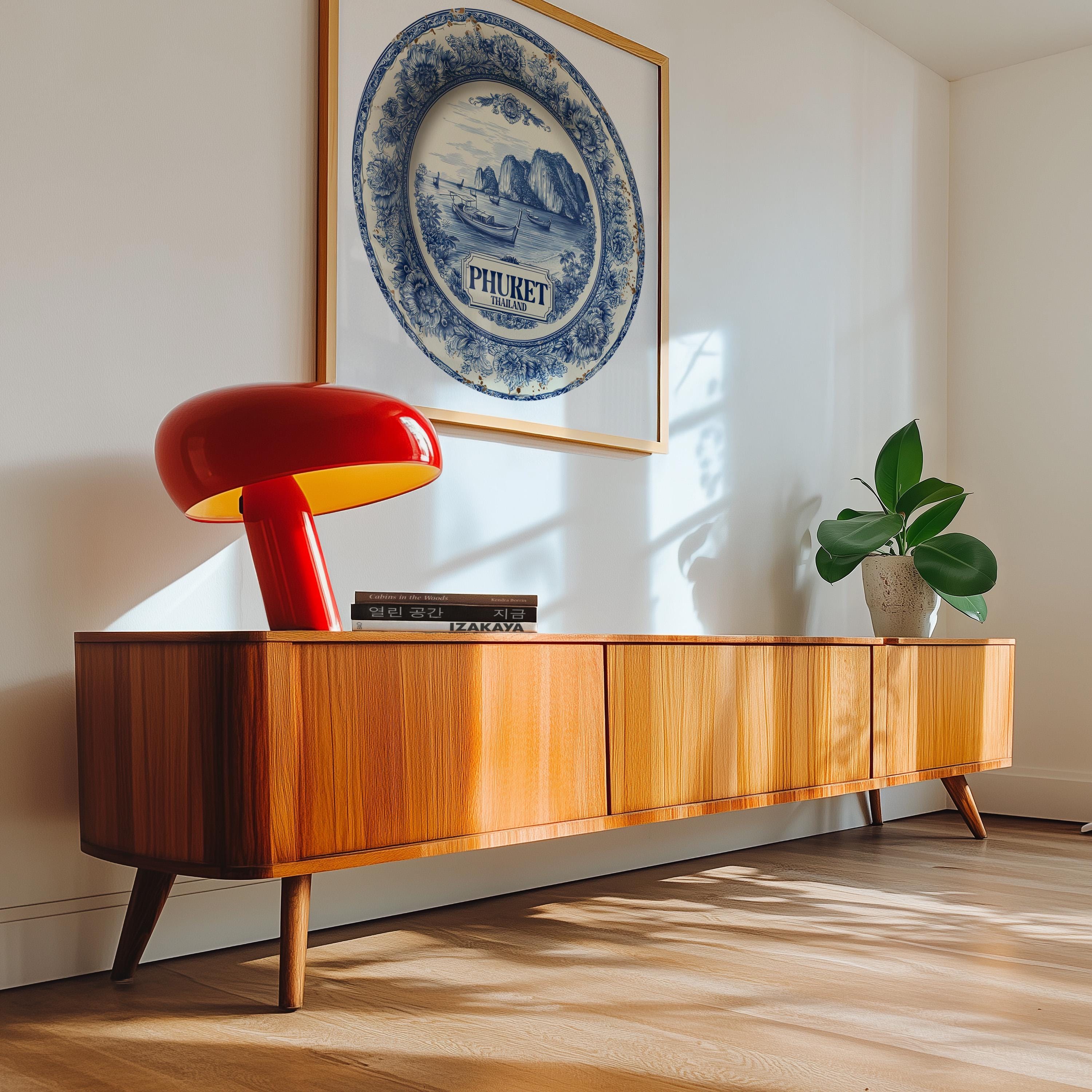 Phuket Thailand Wall Art, Vintage Delft Blue Poster, City Print, Travel Home Decor