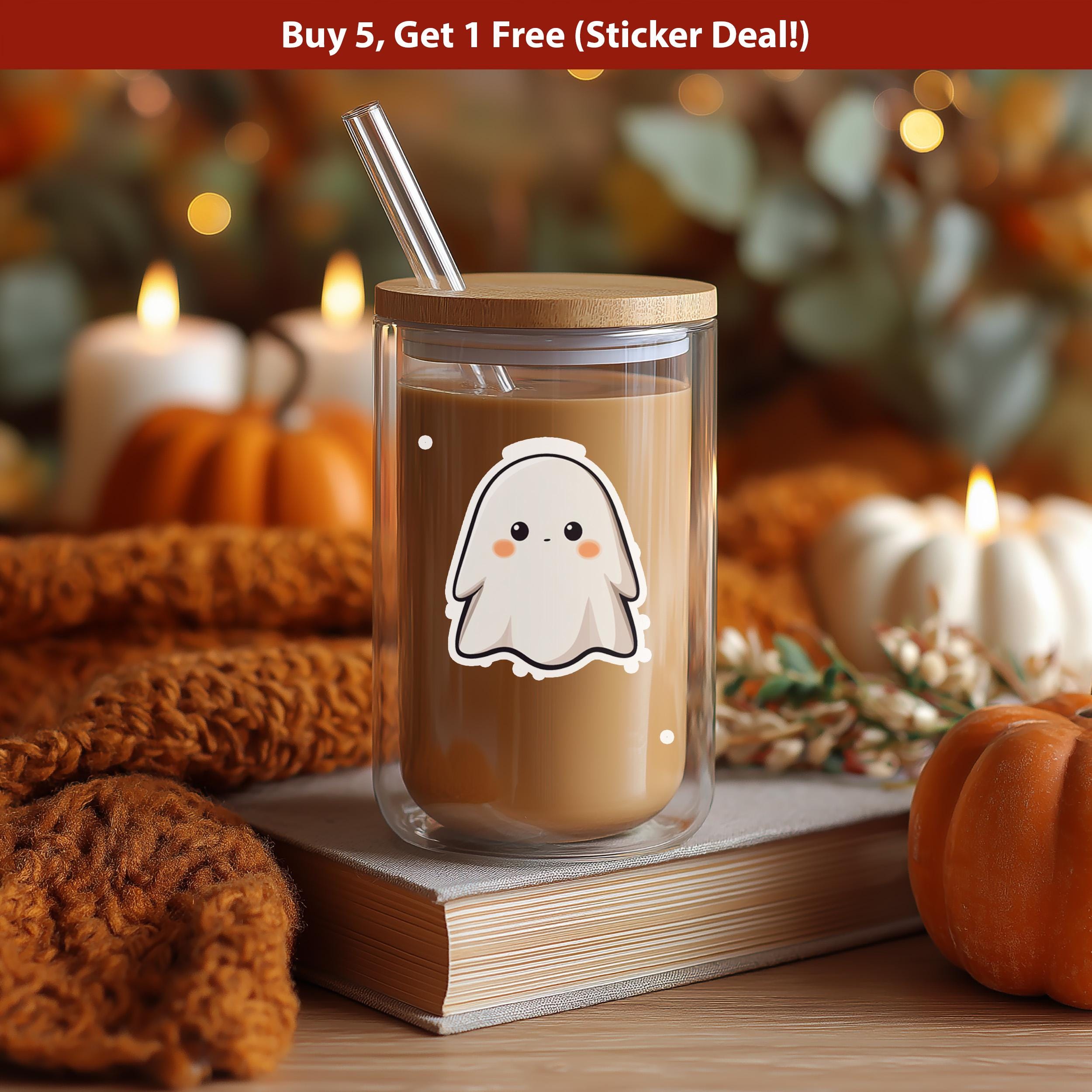 Kawaii Ghost Sticker – Cute Halloween Ghostie Decal, Journal Laptop Water Bottle