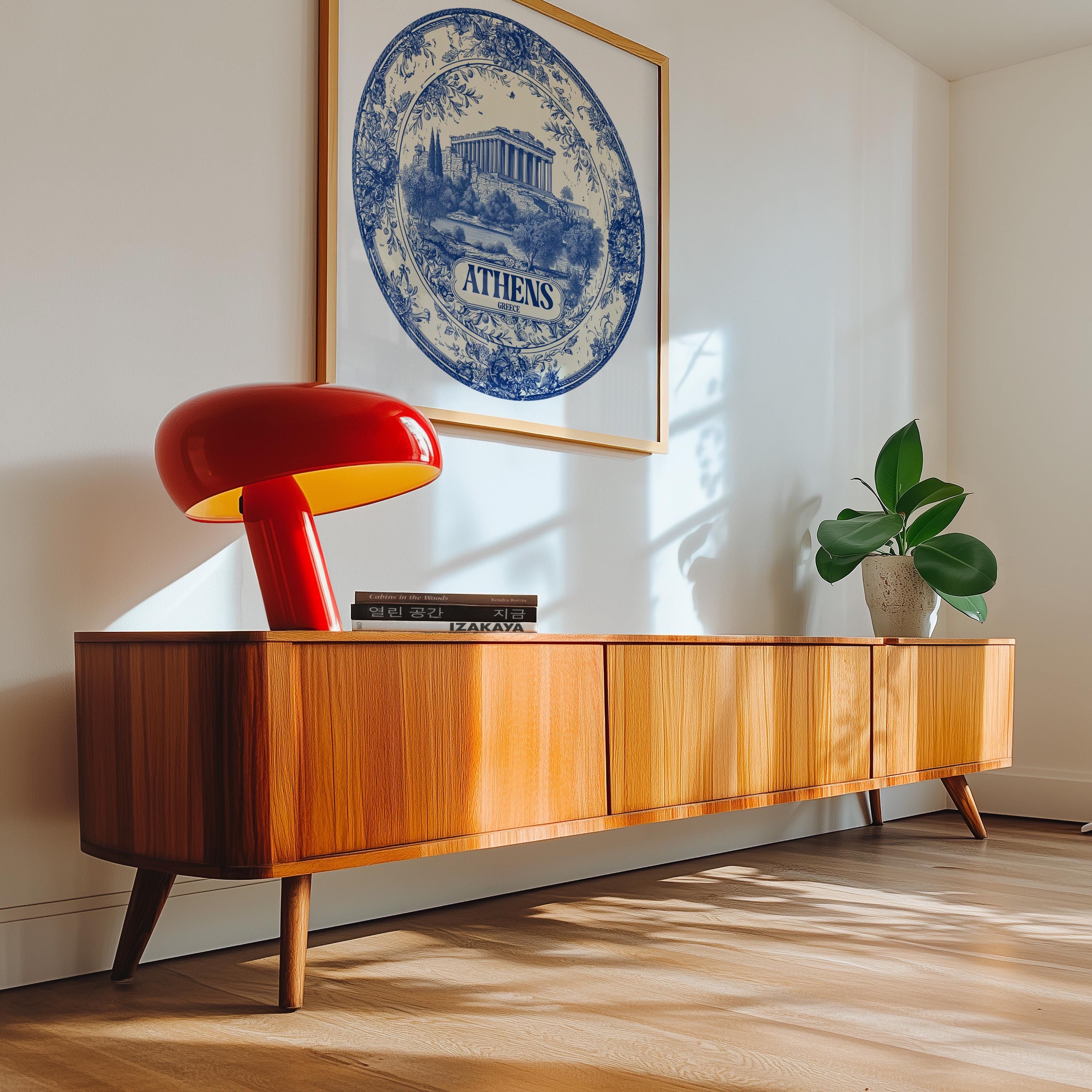 Athens Greece Wall Art, Vintage Delft Blue Poster, City Print, Travel Home Decor