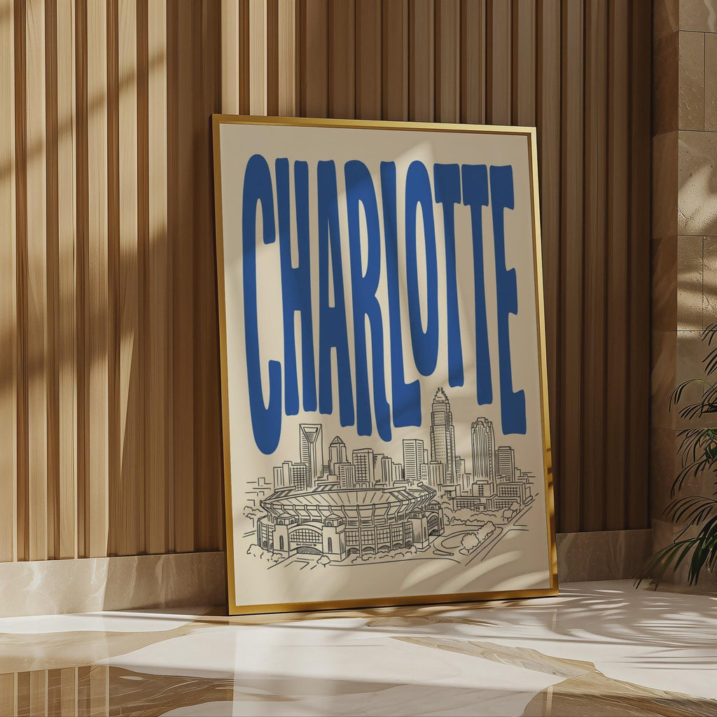 Charlotte North Carolina Skyline Wall Art, Framed Canvas Print