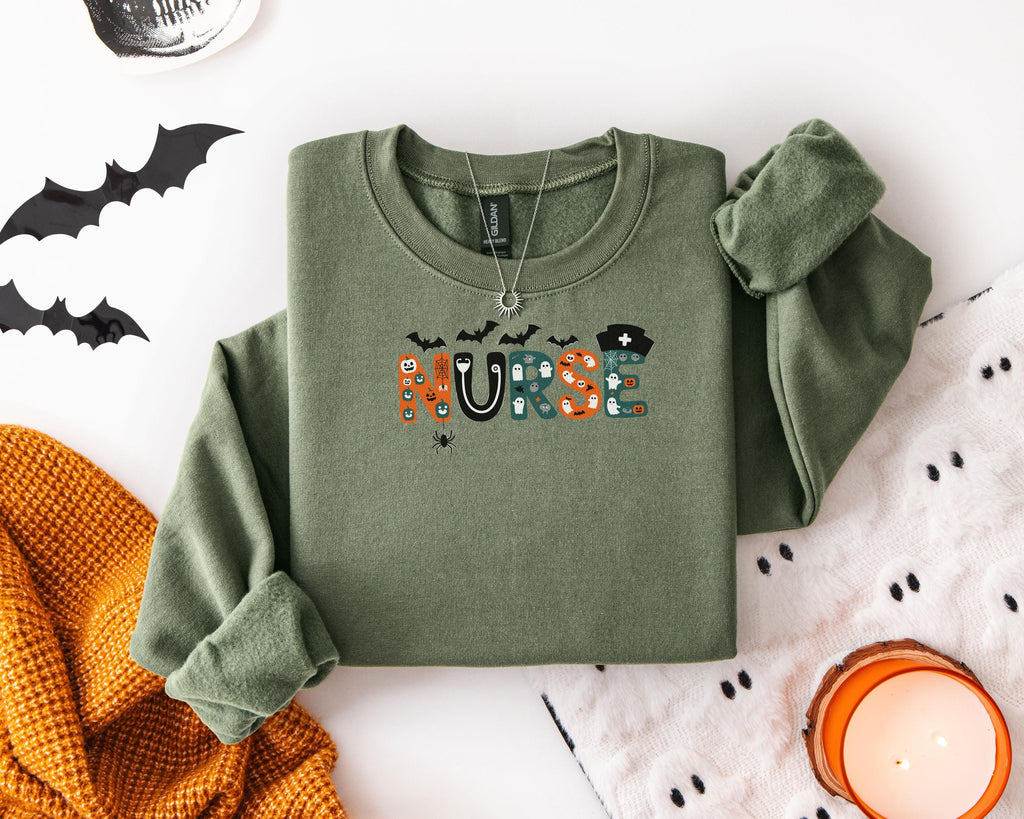 Halloween Nurse Shirt, Cute Spooky Letter NURSE Sweatshirt, Fall RN Shirt for Women, Funny Halloween Gift for Nurse, Ghost RN Top