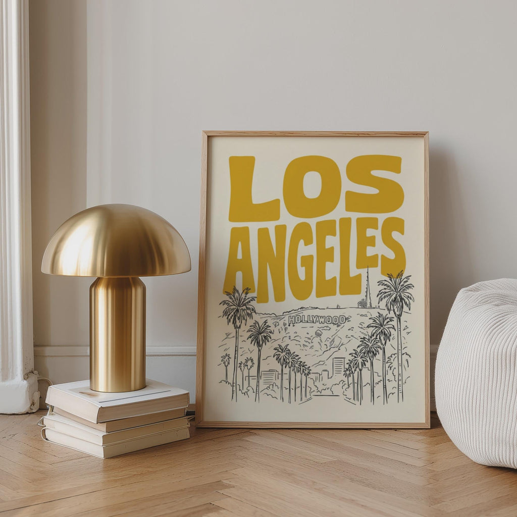 Los Angeles Wall Minimalist Art, Framed Canvas Print, California Skyline Retro City Decor