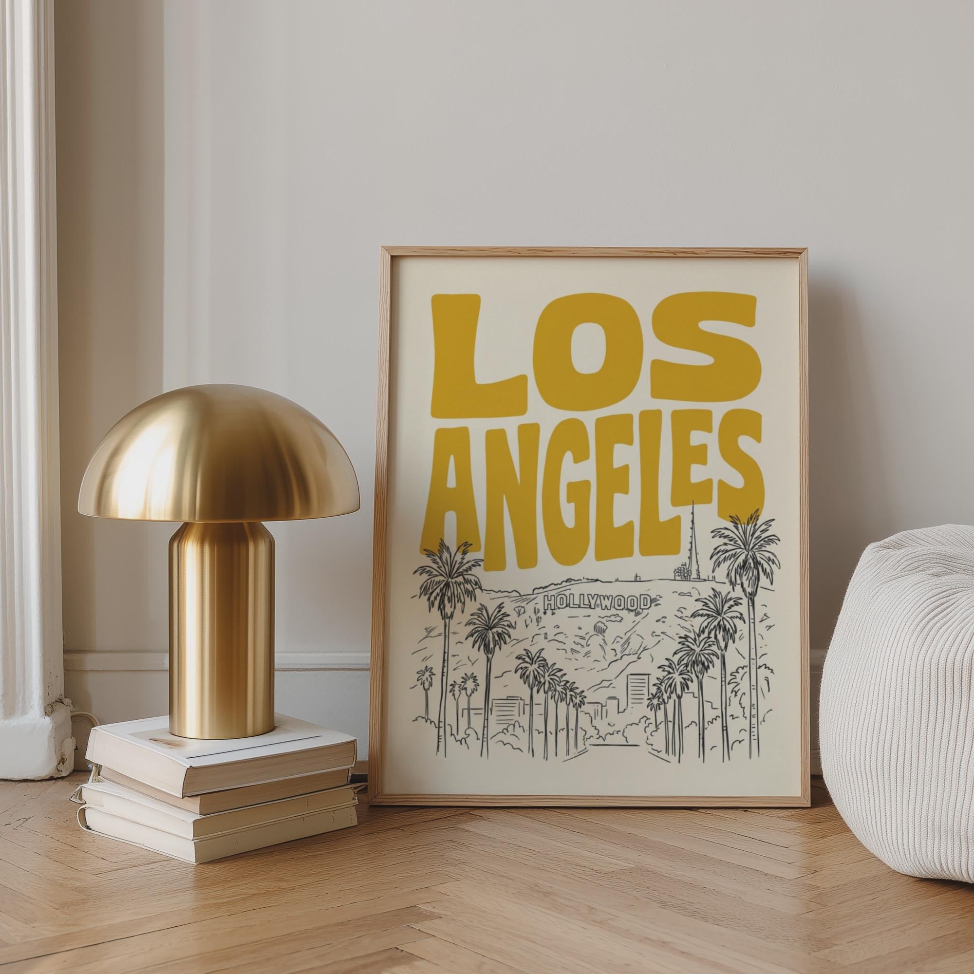 Los Angeles Wall Minimalist Art, Framed Canvas Print, California Skyline Retro City Decor