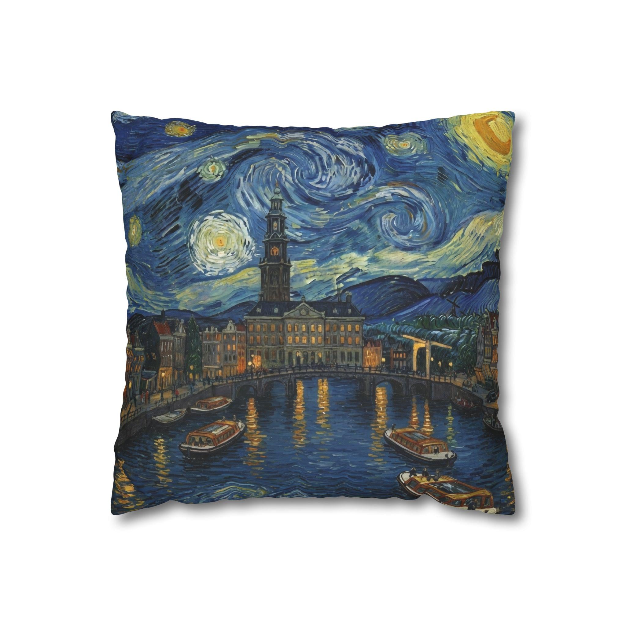 Amsterdam Netherlands Pillowcase Starry Night, Van Gogh Throw Pillow Canvas Home Decor Gift