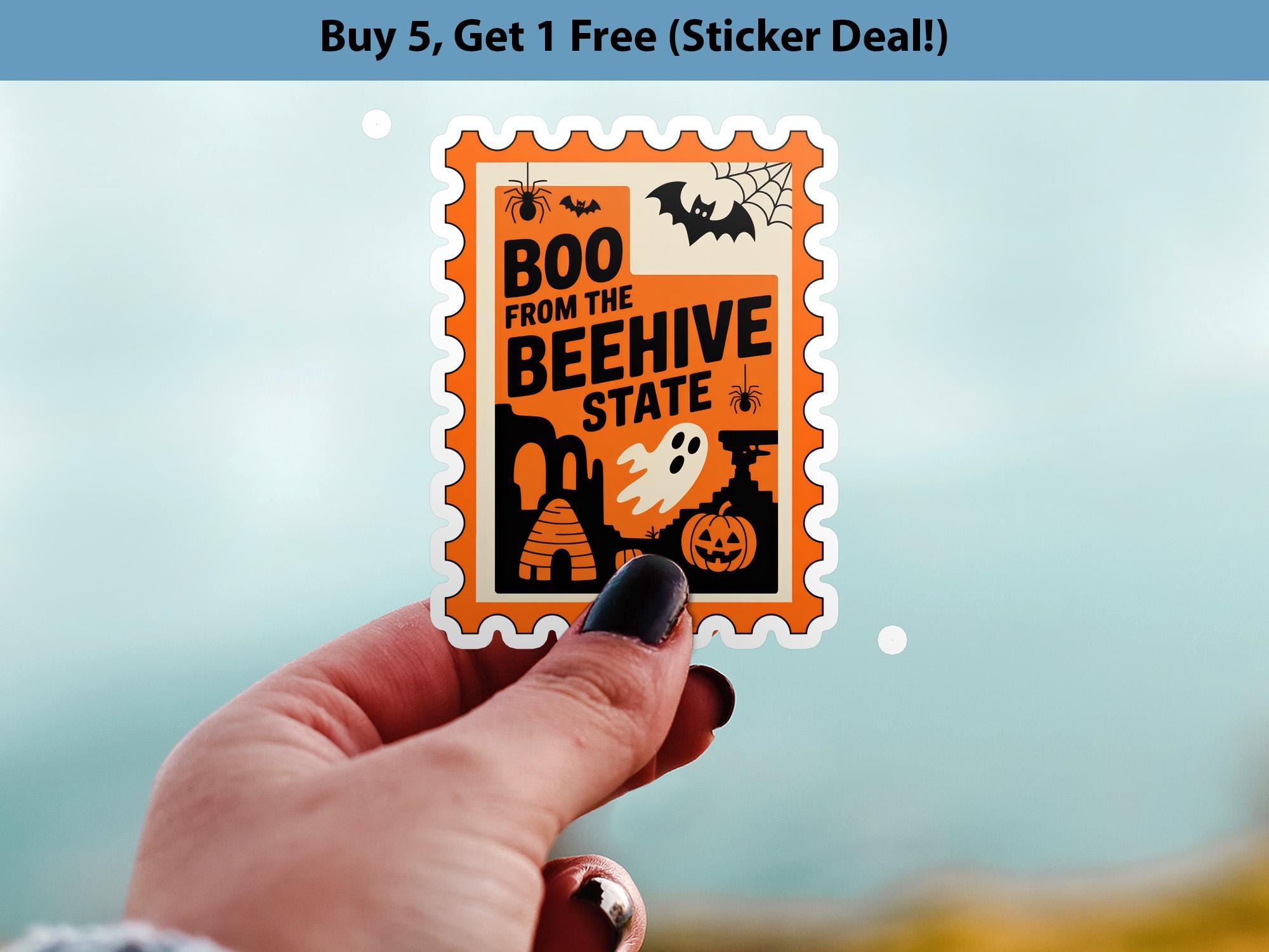 Utah Stamp Halloween Sticker, Spooky USA Kiss-Cut Vinyl, Waterproof Decal, United States Travel