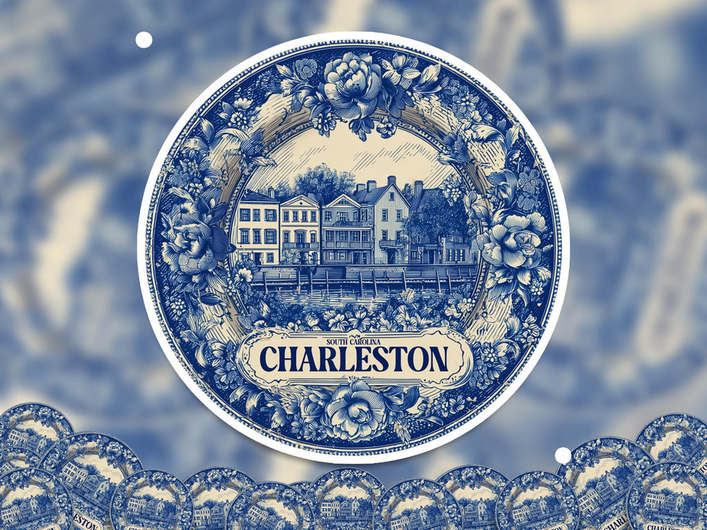Charleston South Carolina Sticker Vintage Delft style, Delftware Decal Waterproof Vinyl, USA City Travel