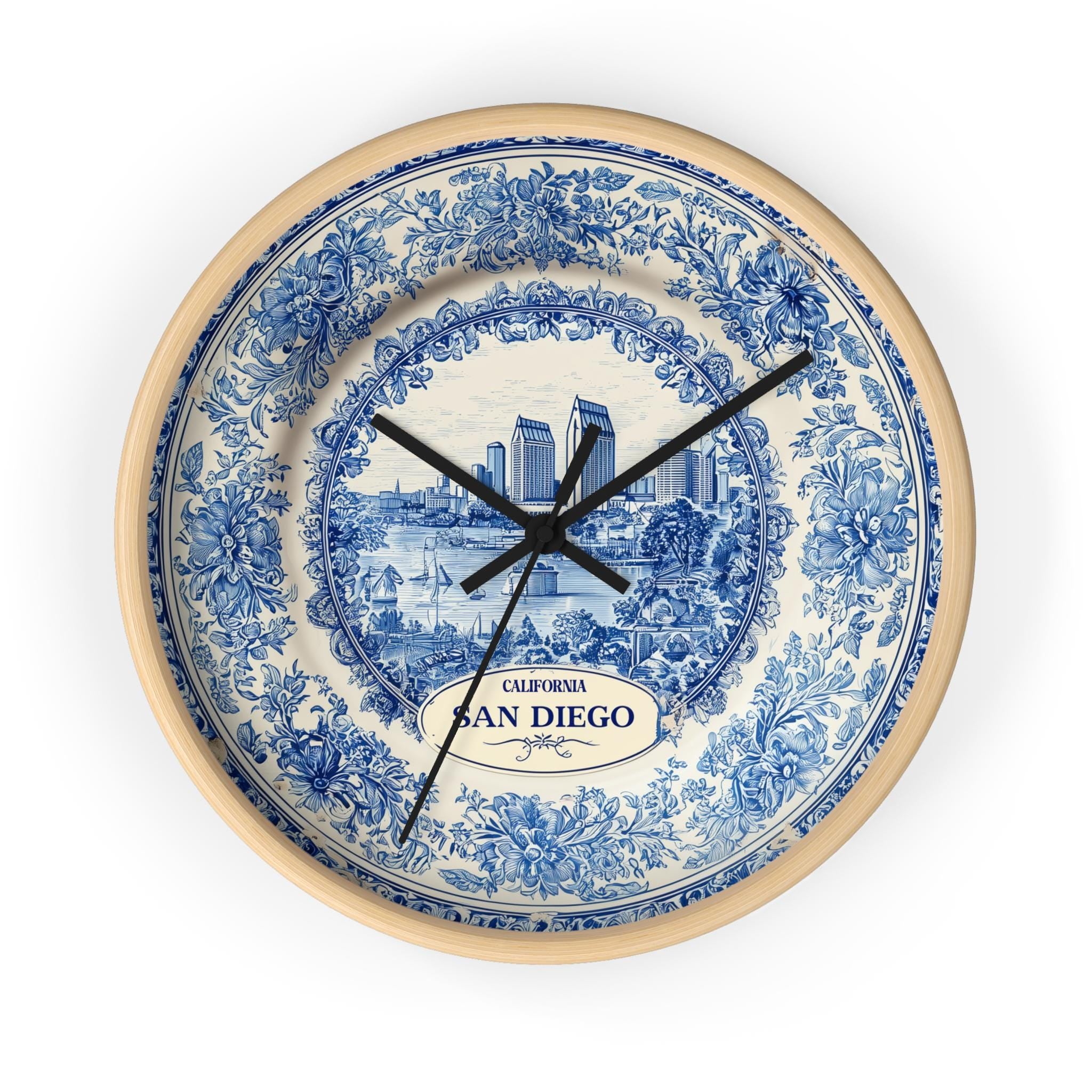 San Diego California Wall Clock, Delf style Home Decor, Vintage City Travel Keepsake Art