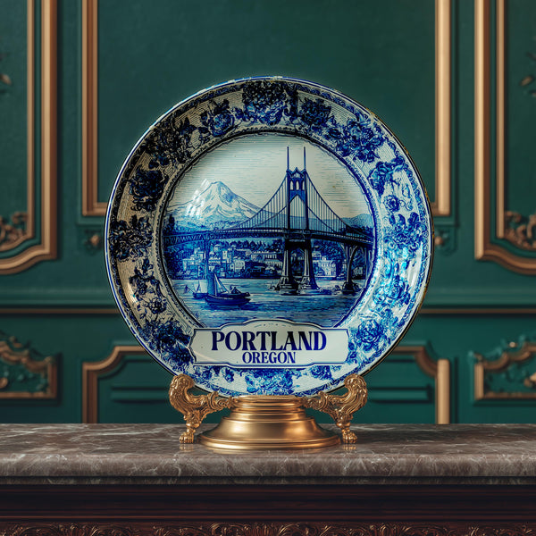 Portland Oregon Decorative Plate, Delft Vintage Home Decor Personalized Gift Travel Housewarming