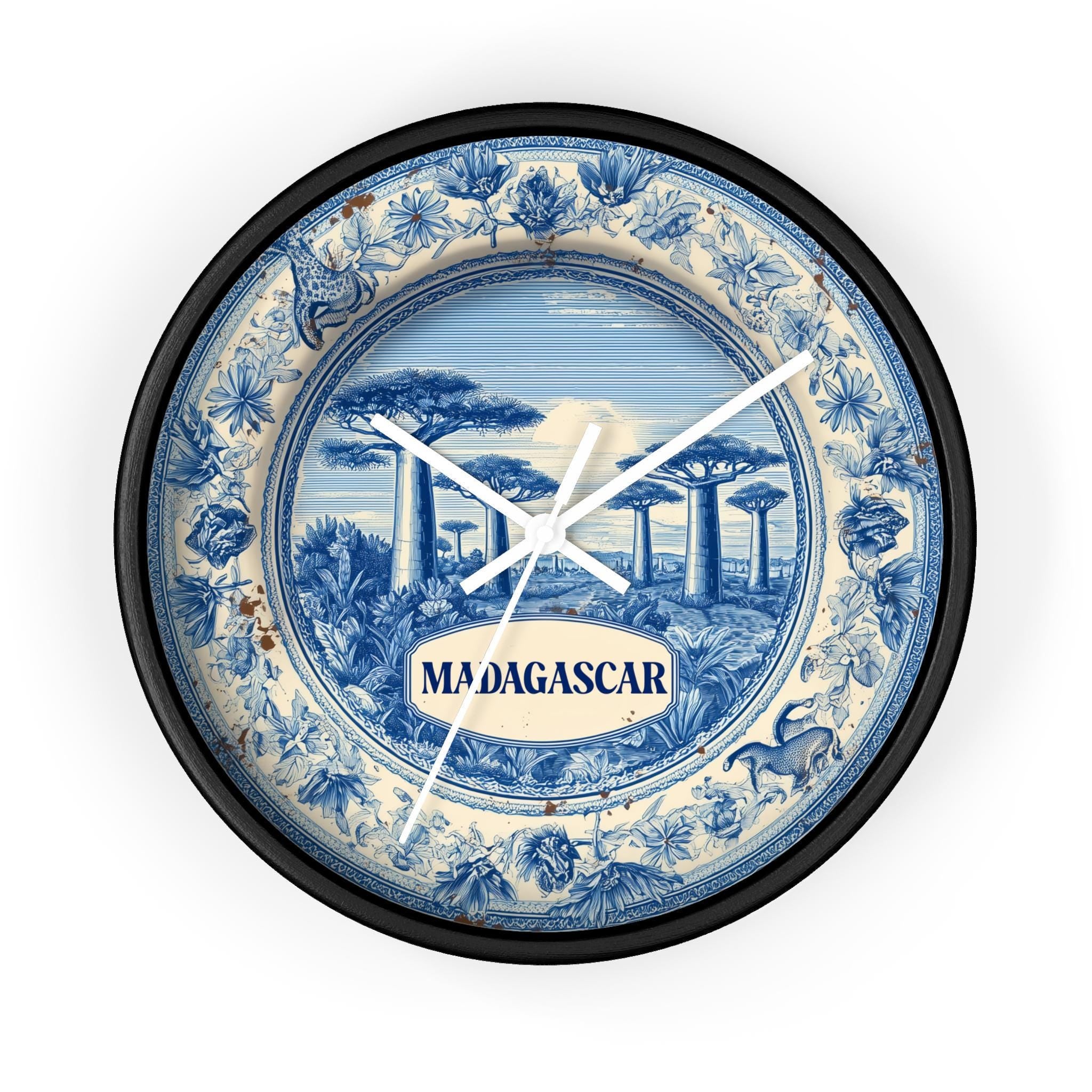 Madagascar Wall Clock, Delf style Home Decor, Vintage City Travel Keepsake Art
