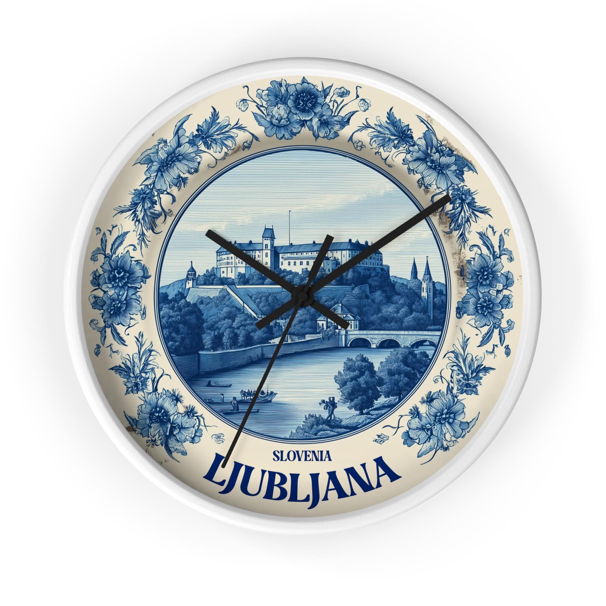 Ljubljana Slovenia Wall Clock, Delf style Home Decor, Vintage City Travel Keepsake Art