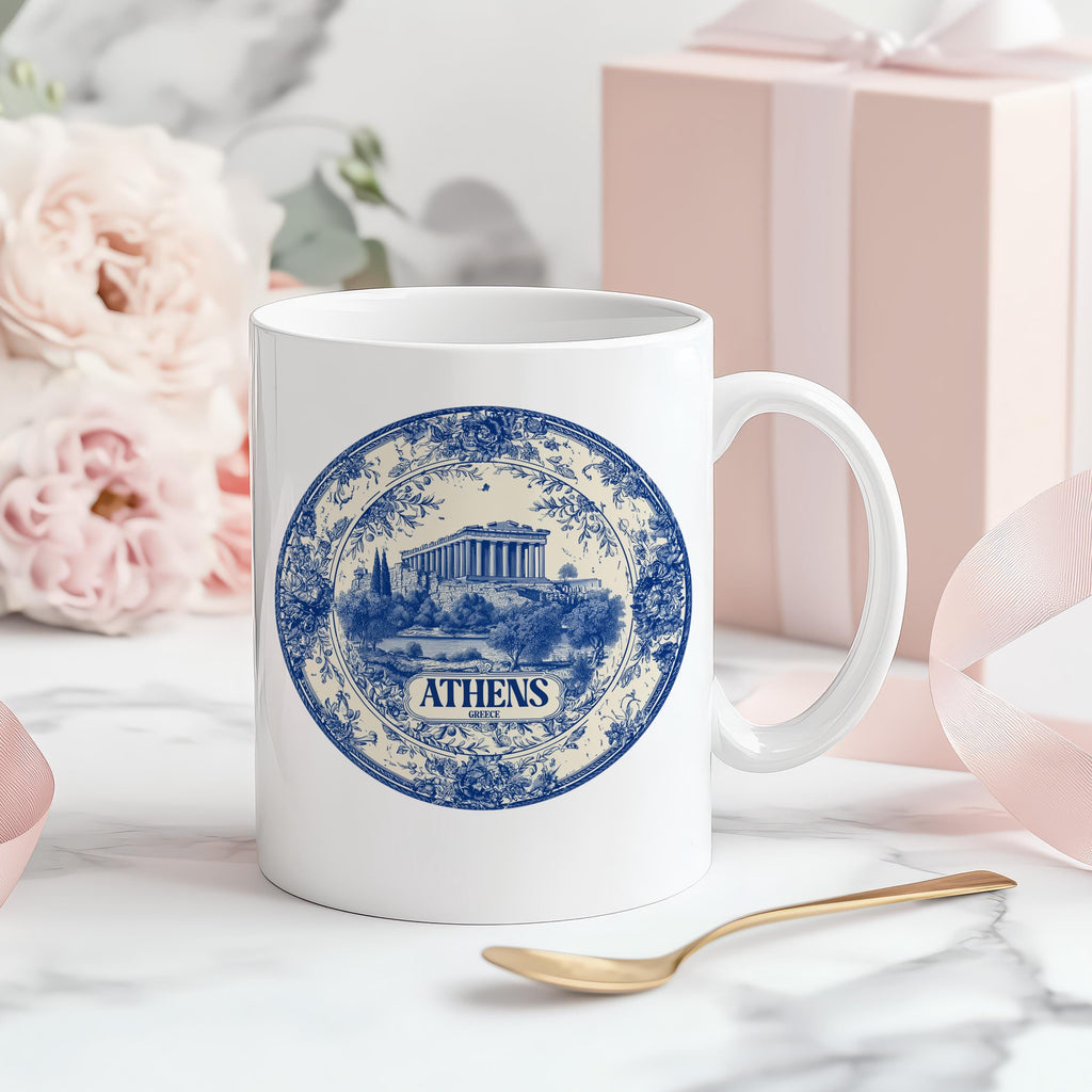 Athens Greece Mug, Custom Delft Style cup, Personalized Vintage Travel City Gift
