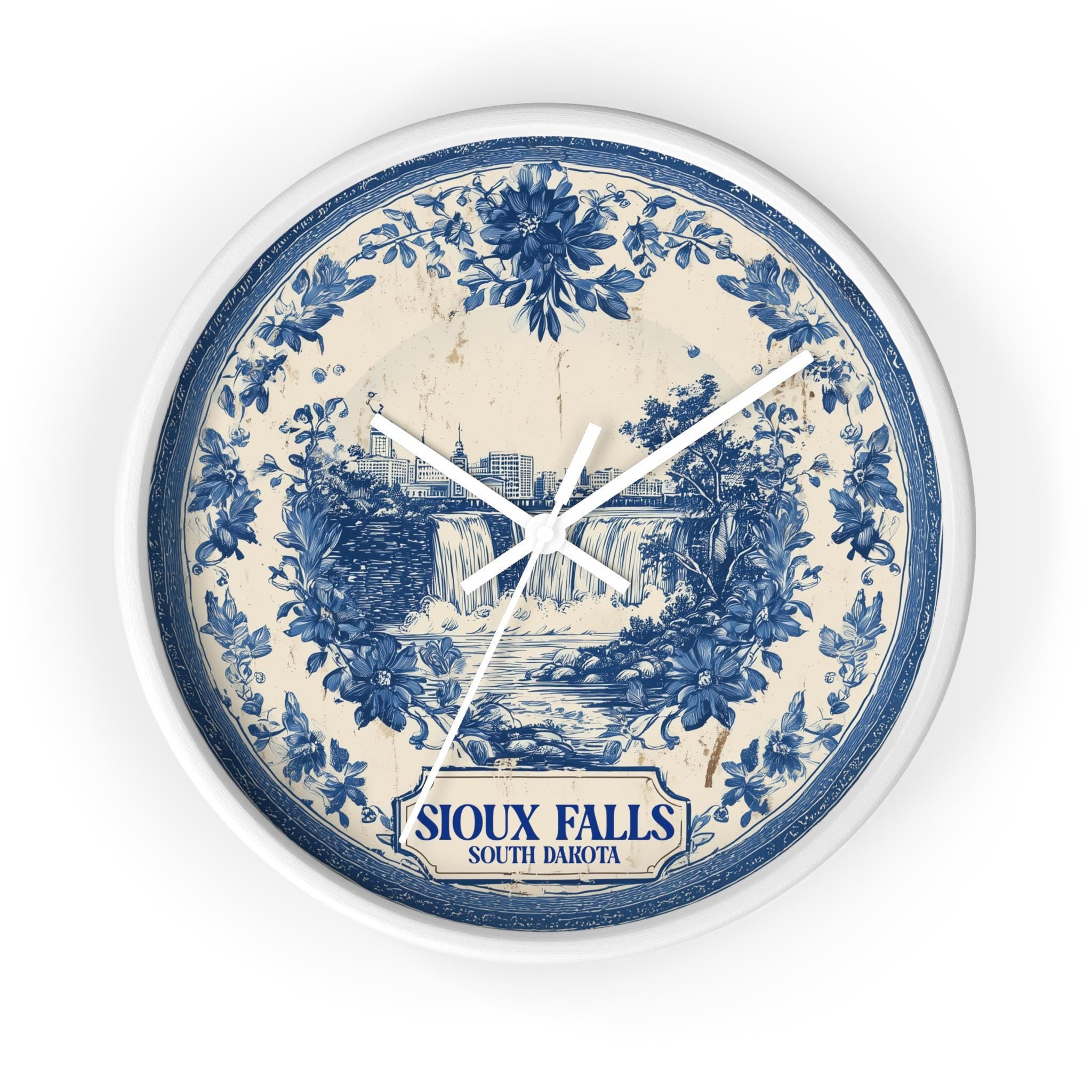 Sioux Falls South Dakota Wall Clock, Delf style Home Decor, Vintage City Travel Keepsake Art