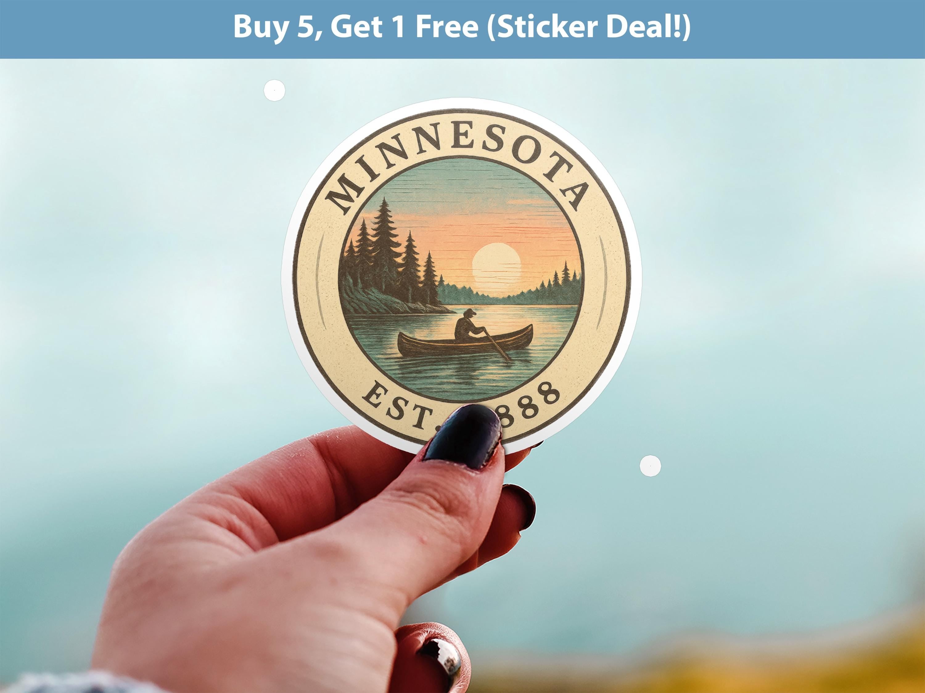 Minnesota Sticker, Vintage US States Retro Decal, Waterproof Retro Travel Collection for Laptop Tumbler
