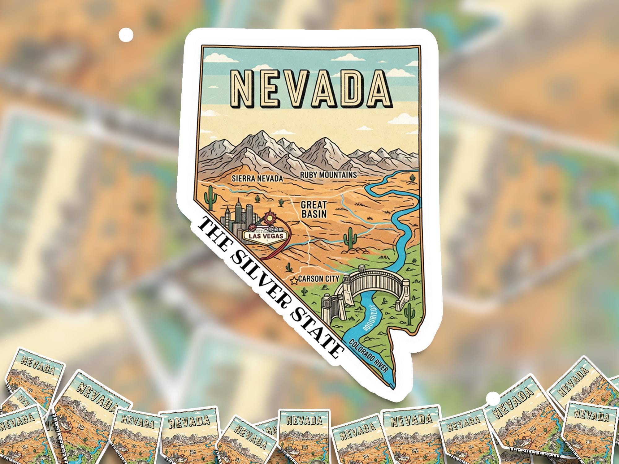 Nevada State Sticker, USA Kiss-Cut Vinyl, Landmark Waterproof Decal, United States Travel Collection