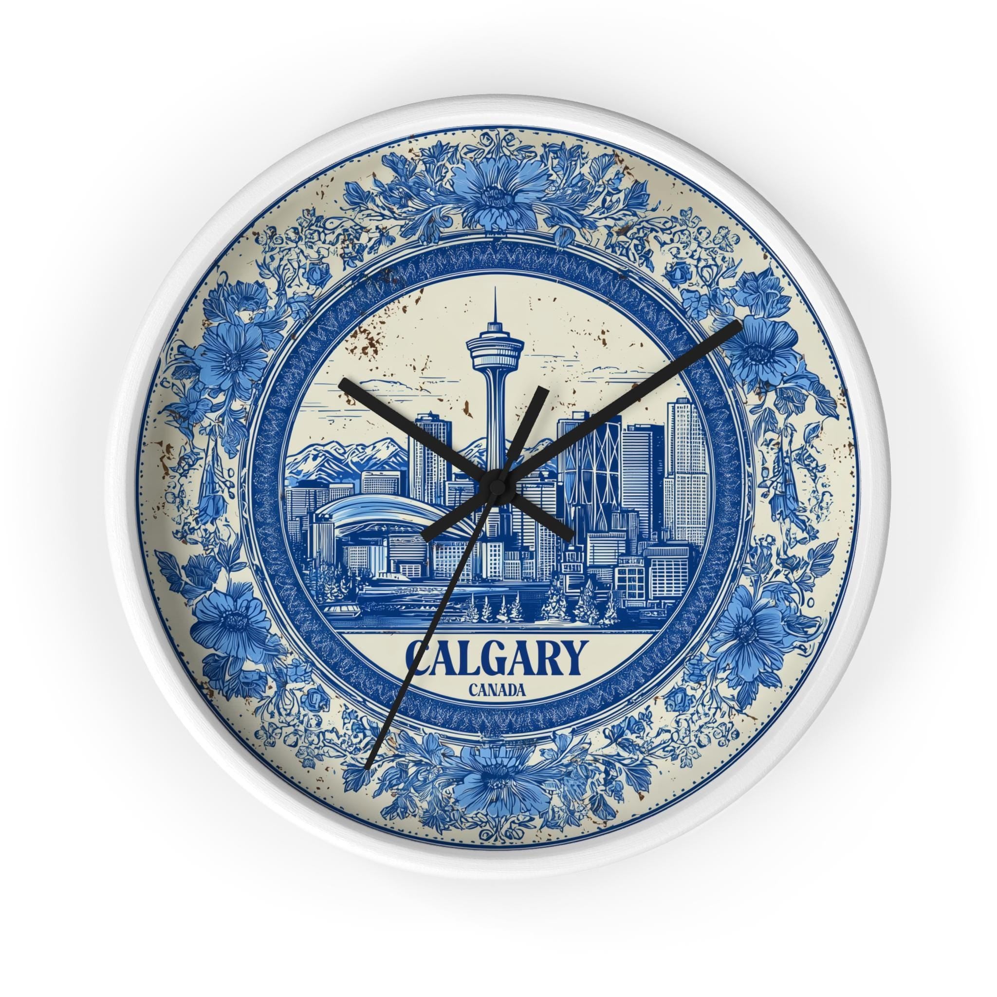 Calgary Canada Wall Clock, Delf style Home Decor, Vintage City Travel Keepsake Art