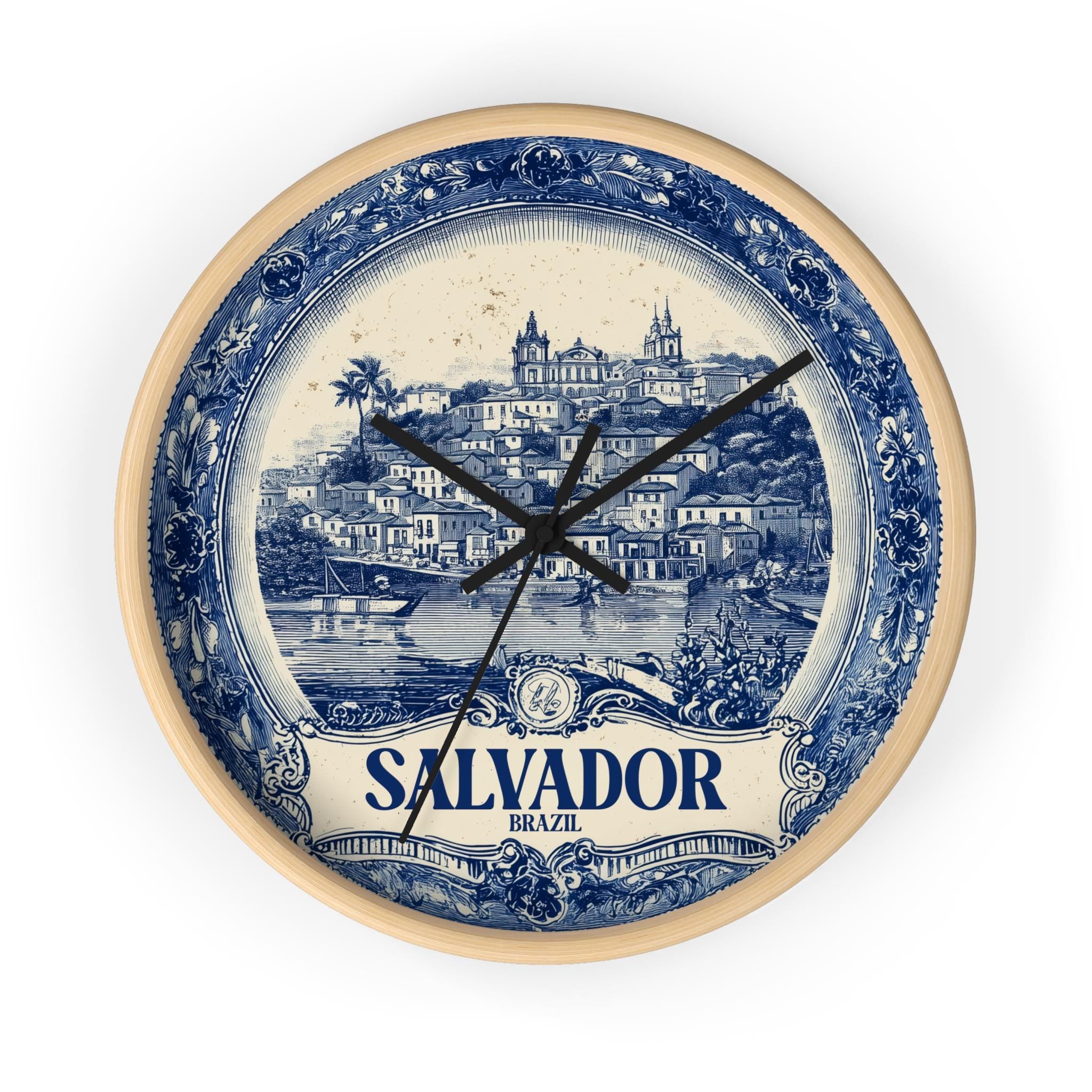 Salvador Brazil Wall Clock, Delf style Home Decor, Vintage City Travel Keepsake Art