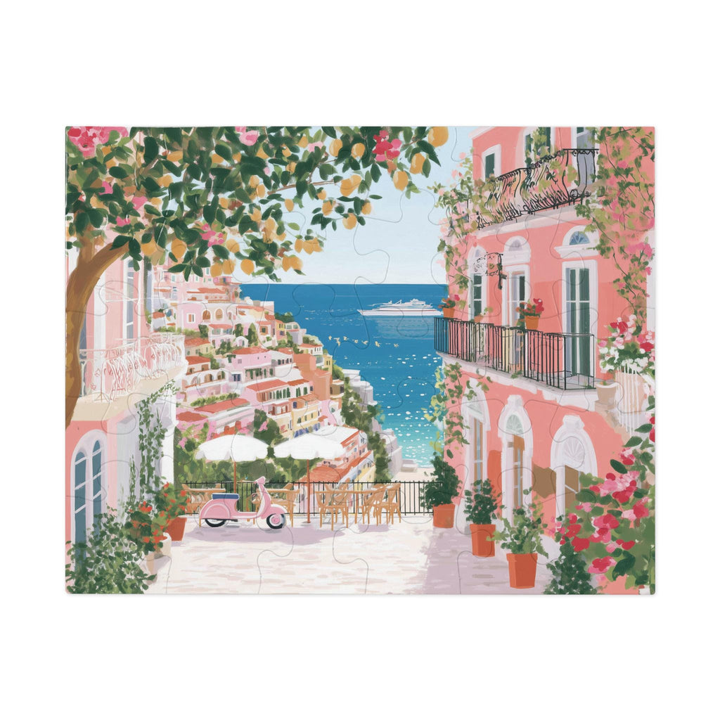 Amalfi Coast Spring Jigsaw Puzzle, Floral Adult Puzzle Italy Travel Gift