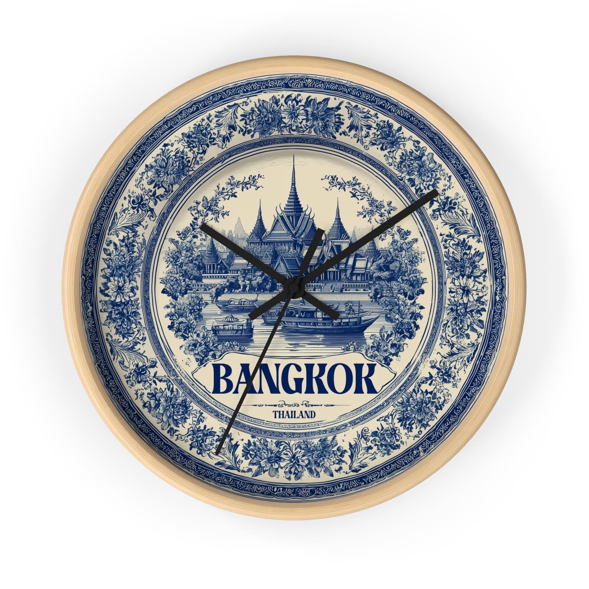 Bangkok Thailand Wall Clock, Delf style Home Decor, Vintage City Travel Keepsake Art