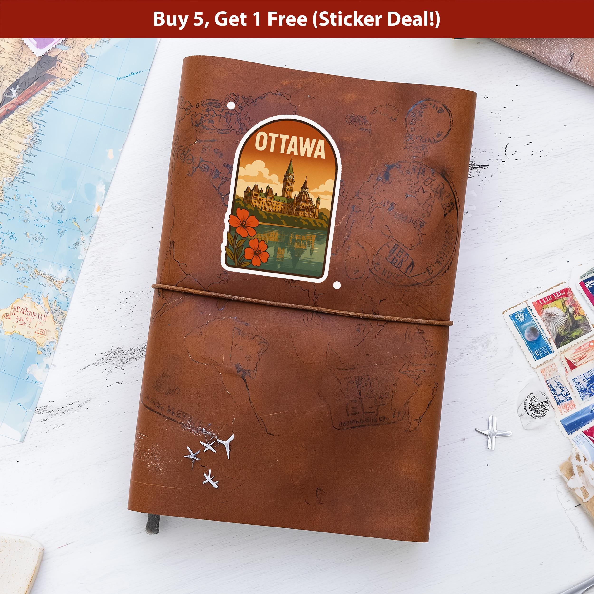 Ottawa Canada Sticker, Vintage City Vinyl Decal, Retro Travel Lover Collection, Journal Scrapbook
