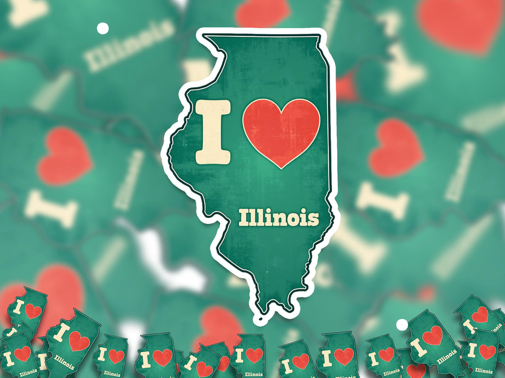 I love Illinois Sticker, Vintage US States Vinyl Decal, Waterproof Decal, Retro Travel Collection