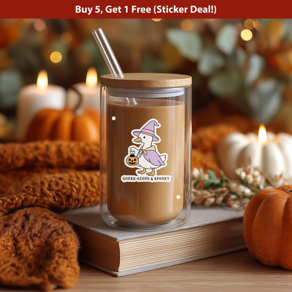 Gourd geous & Spooky Sticker, Silly Goose Sarcastic Decal, Cute Witch Halloween Vinyl Decal