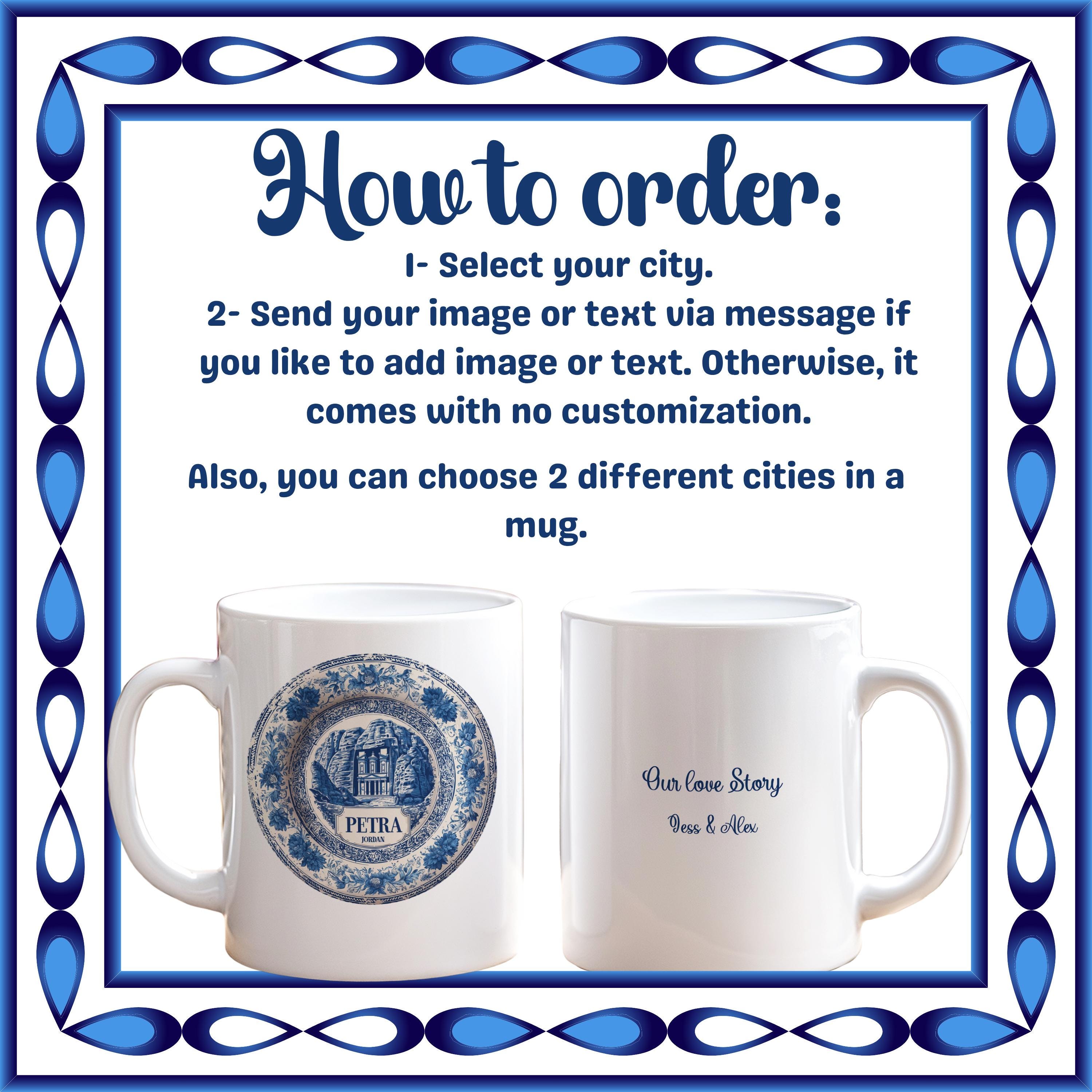 Bali Indonesia Mug, Custom Delft Style cup, Personalized Vintage Travel City Gift