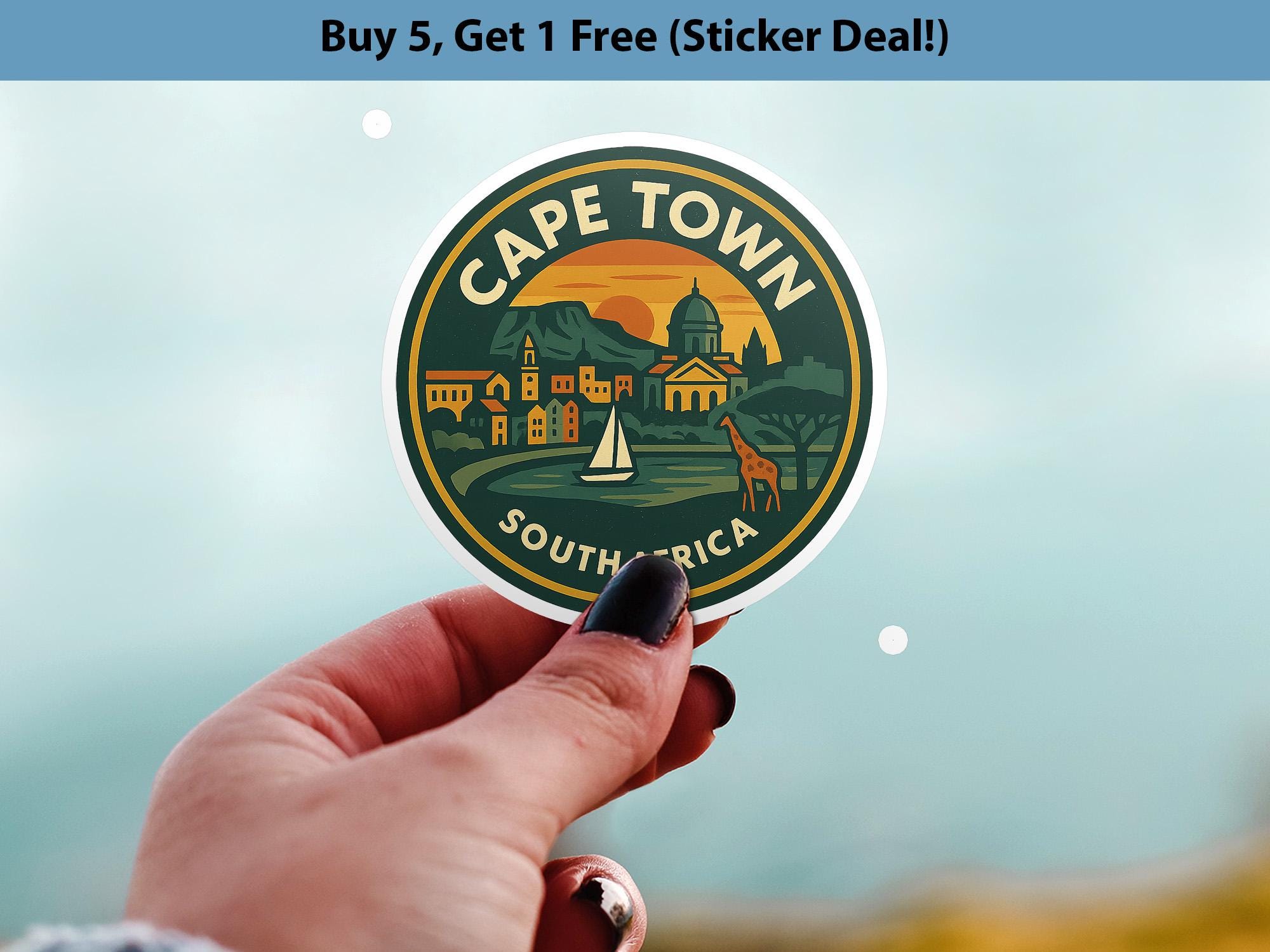 Cape Town South Africa Sticker Kiss-Cut Vinyl, Waterproof Decal, Retro Travel Lover Collection