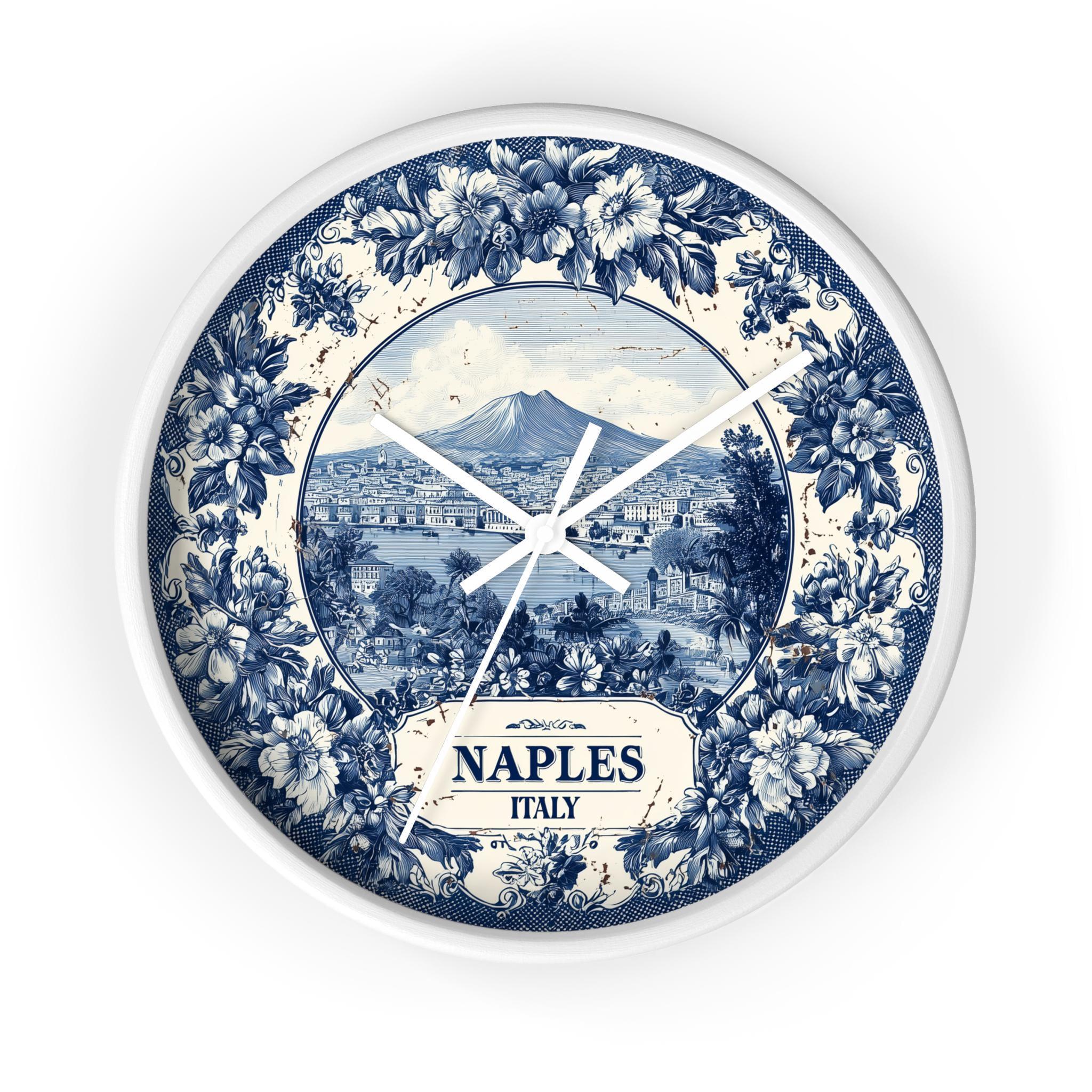 Naples Italy Wall Clock, Delf style Home Decor, Vintage City Travel Keepsake Art