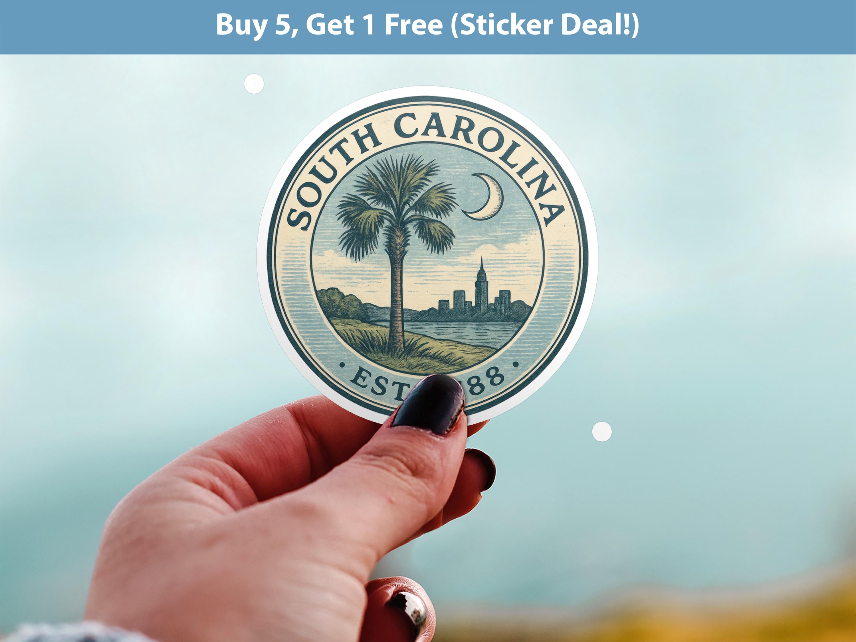 South Carolina Sticker, Vintage US States Retro Decal, Waterproof Retro Travel Collection for Laptop Tumbler