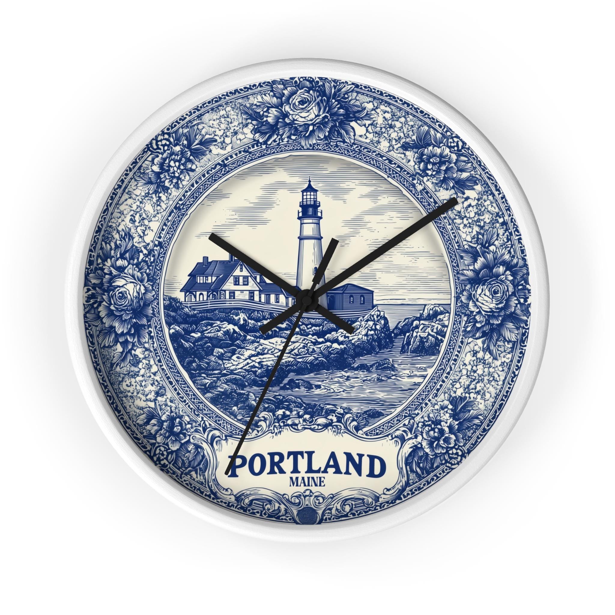 Portland Maine Wall Clock, Delf style Home Decor, Vintage City Travel Keepsake Art