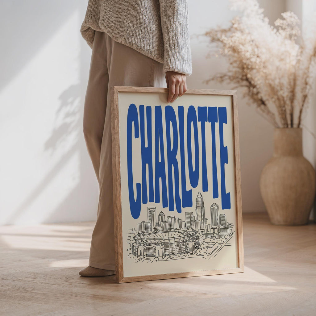 Charlotte North Carolina Skyline Wall Art, Framed Canvas Print