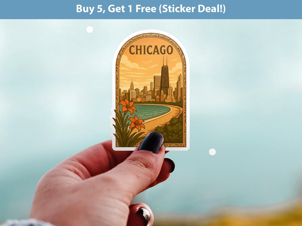 Chicago Illinois Sticker, Vintage City Vinyl Decal, Retro Travel Lover Collection, Journal Scrapbook
