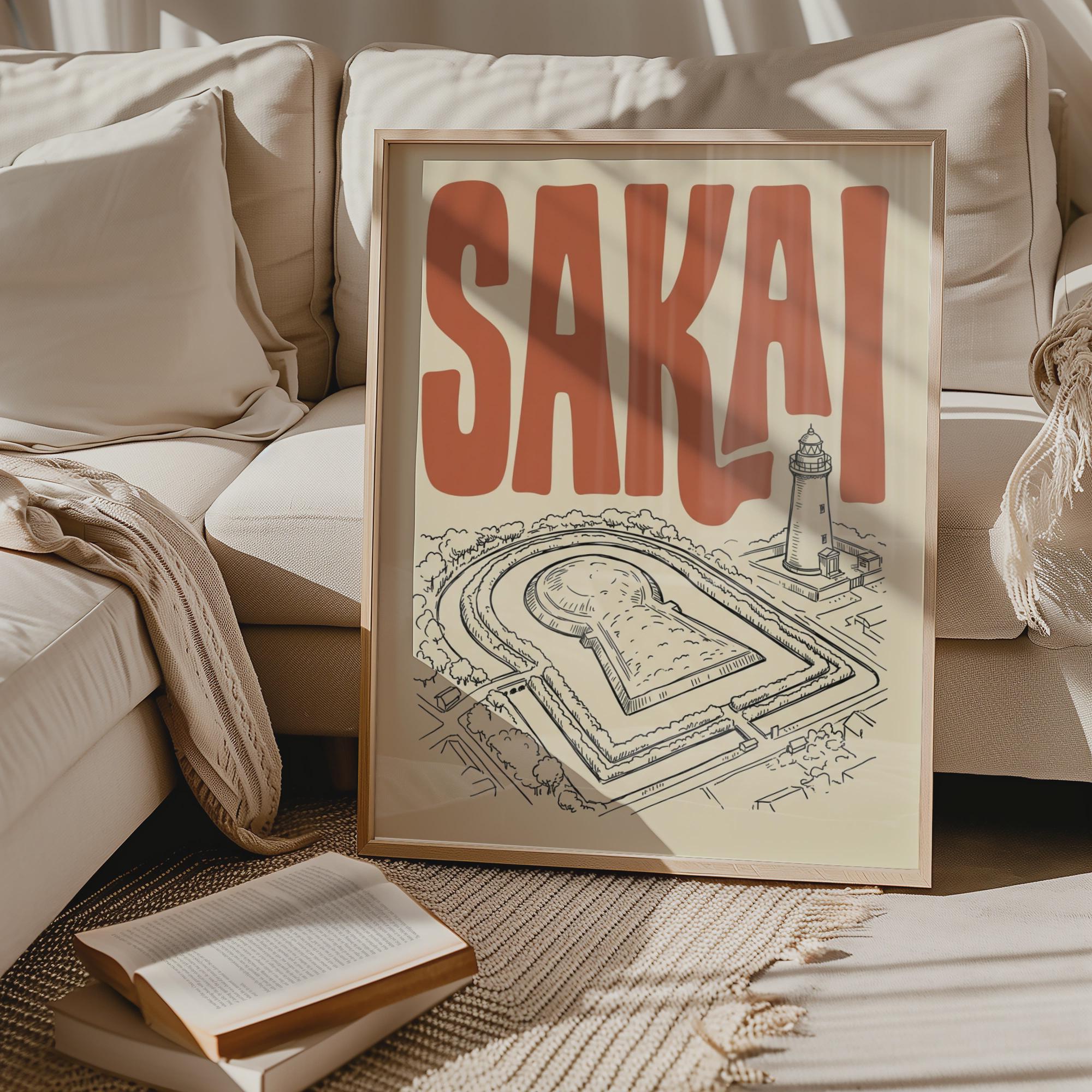 Sakai Japan Wall Art, Framed Canvas Travel Print, Kofun Retro Poster